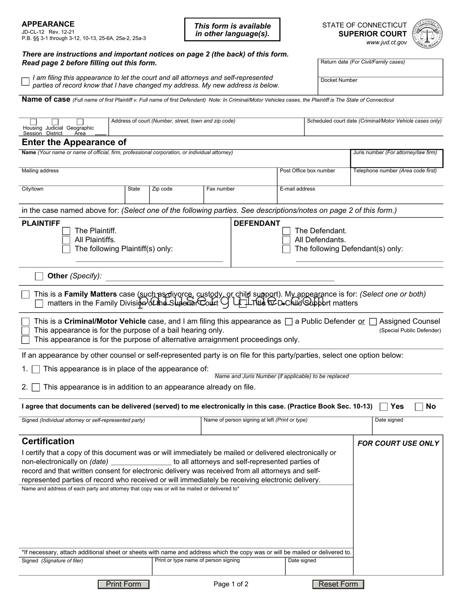 Free Jd Cl 12 Form in PDF