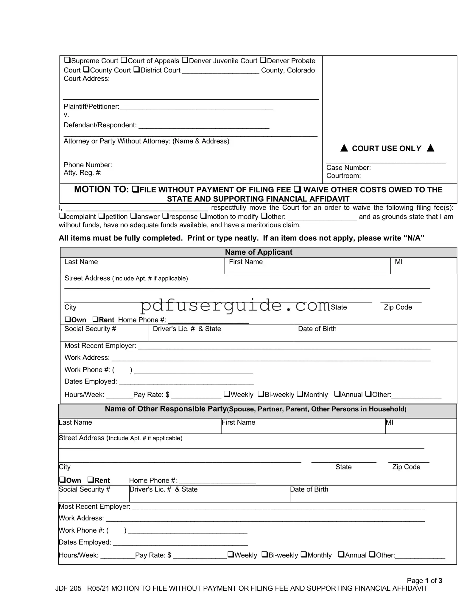 Free Jdf 205 Form in PDF