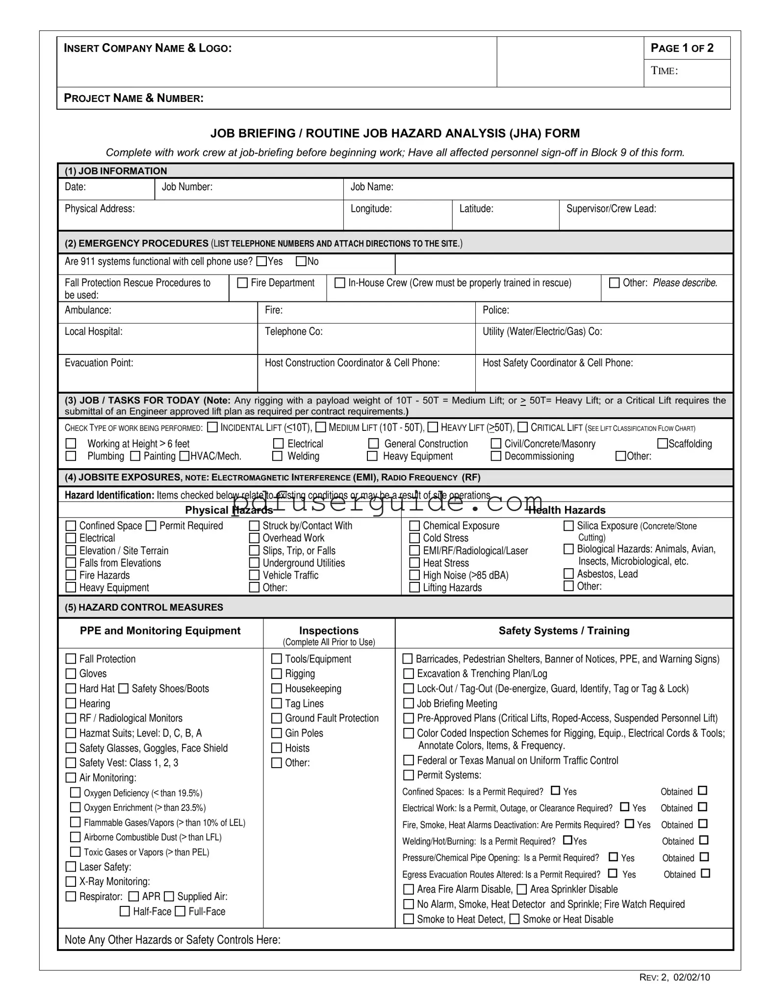 Free Job Briefing Form in PDF