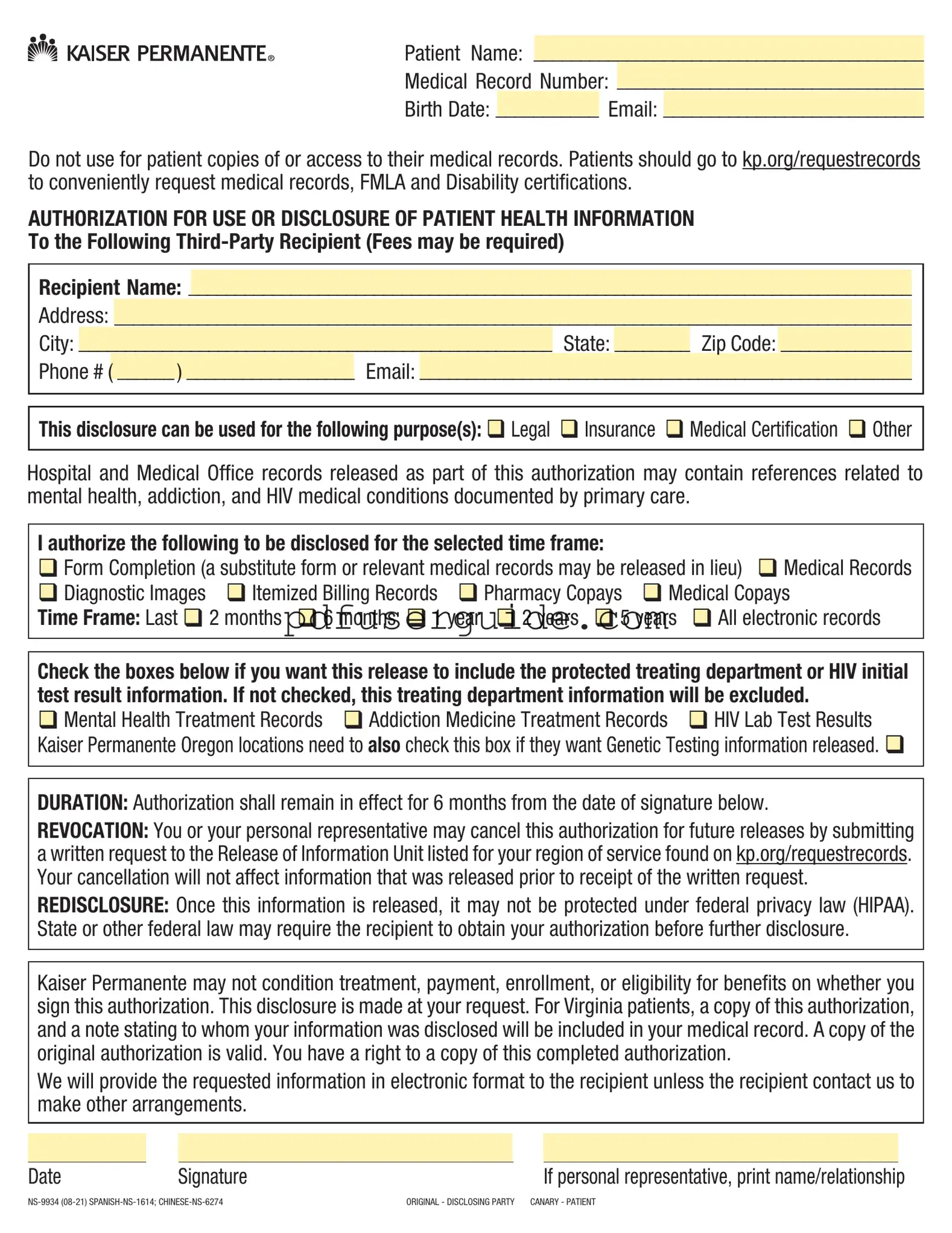 Free Kaiser Records Request Form in PDF