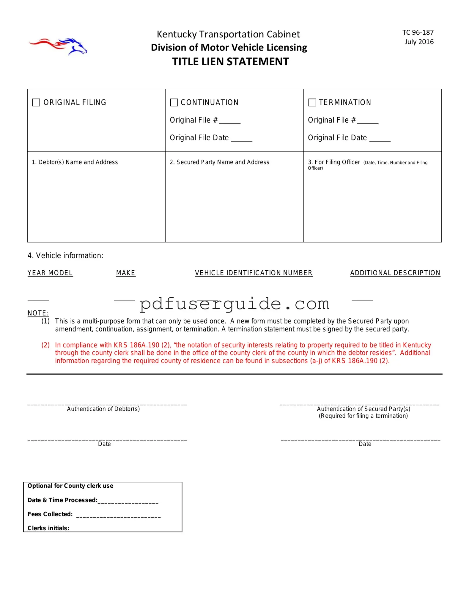 Free Kentucky Tc 96 187 Form in PDF