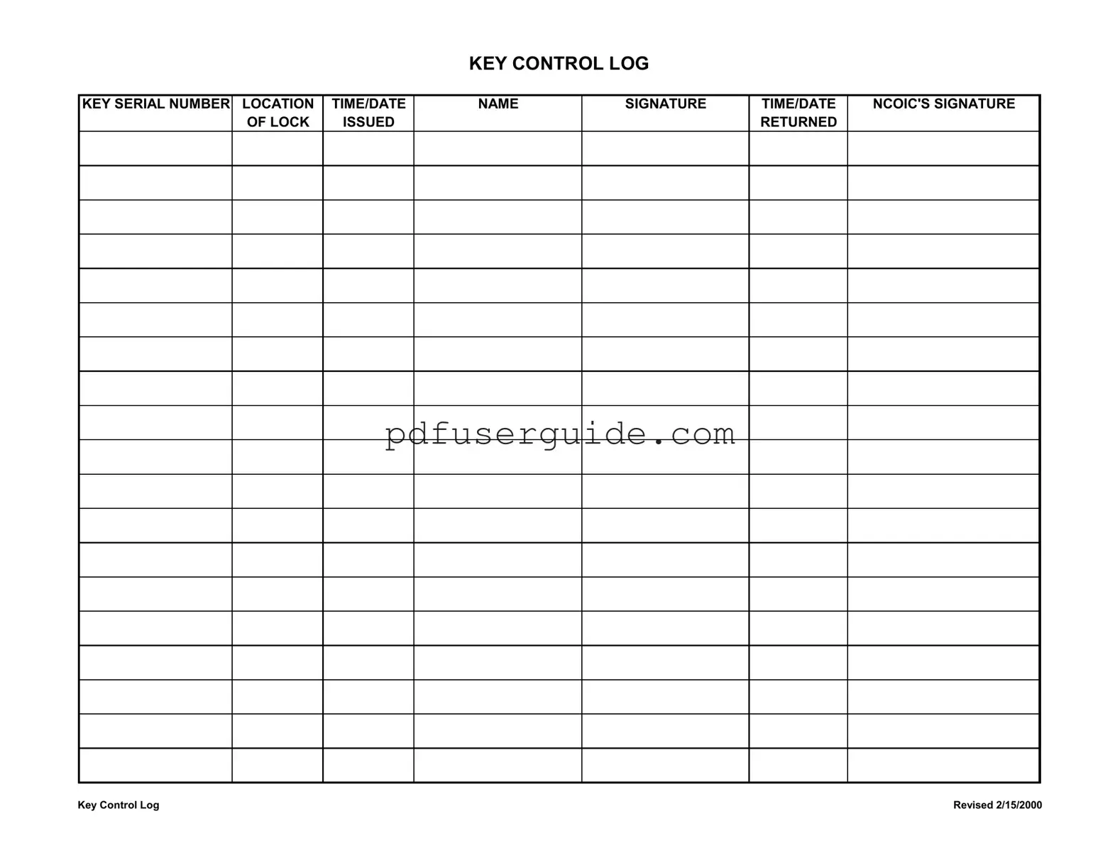 Free Key Control Log Form in PDF