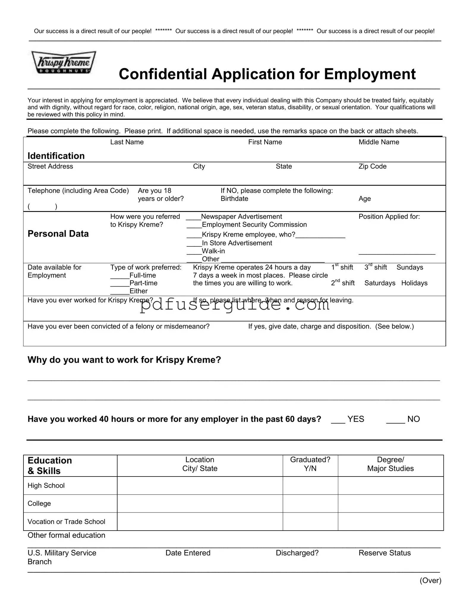 Free Krispy Kreme Job Application Form in PDF
