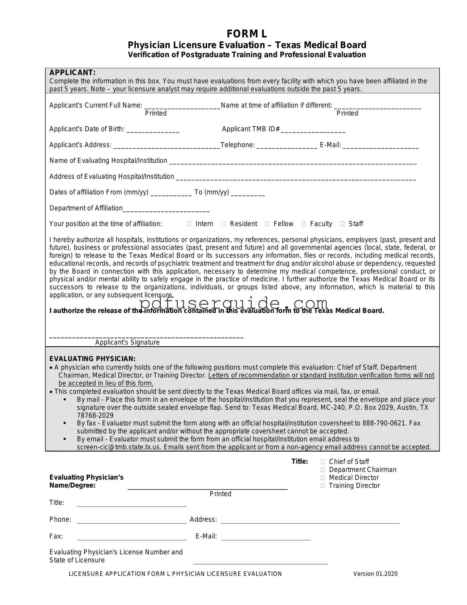 Free L For Texas Medical Board Form in PDF
