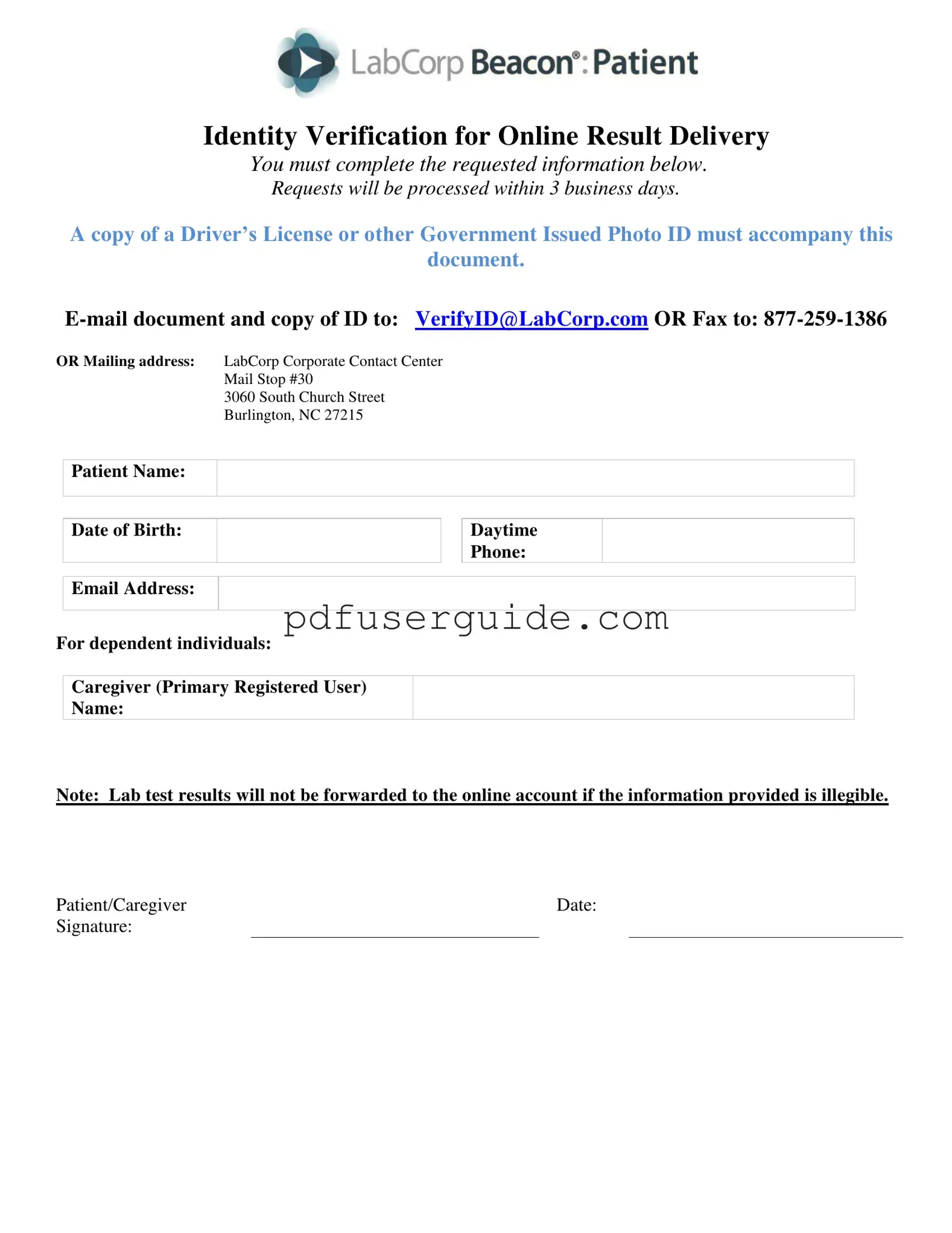Free Labcorp Verification Form in PDF