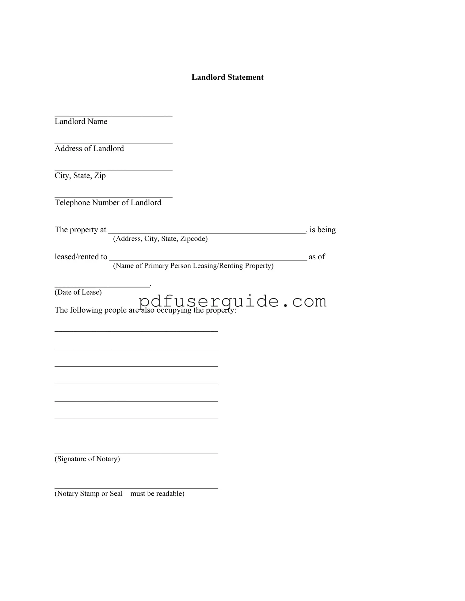 Free Landlord Statement Form in PDF