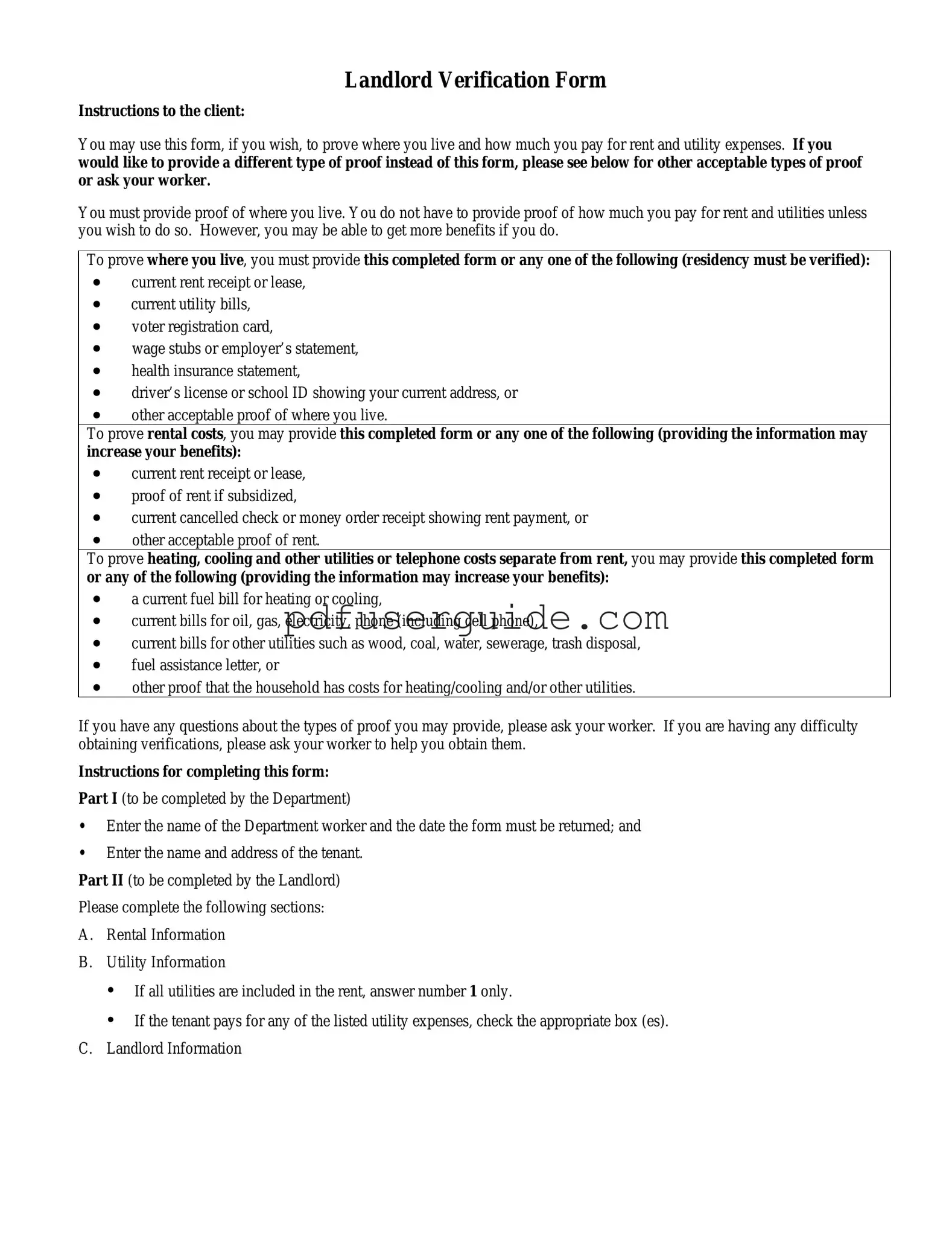 Free Landlord Verification Form in PDF