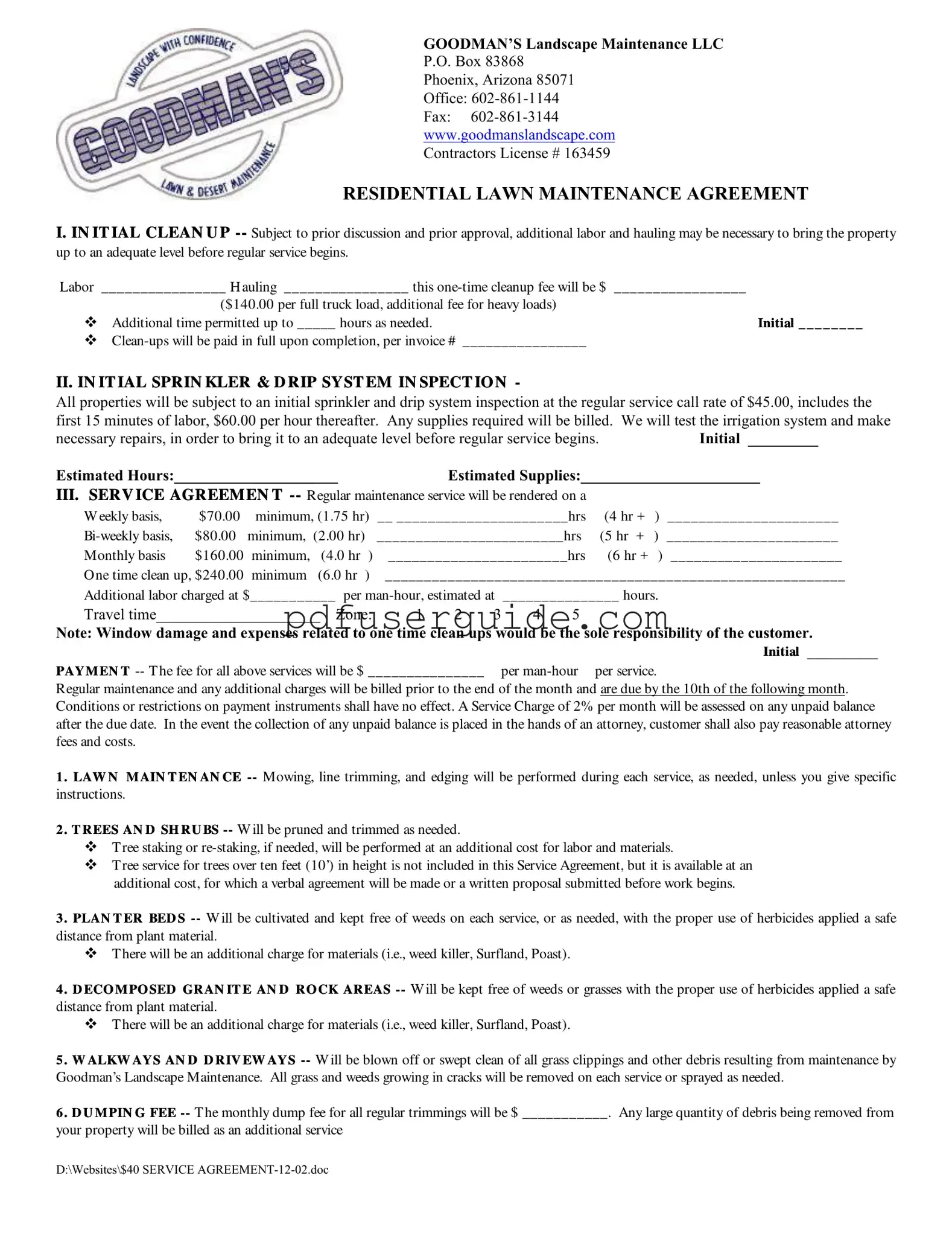 Free Landscaping Contract Form in PDF
