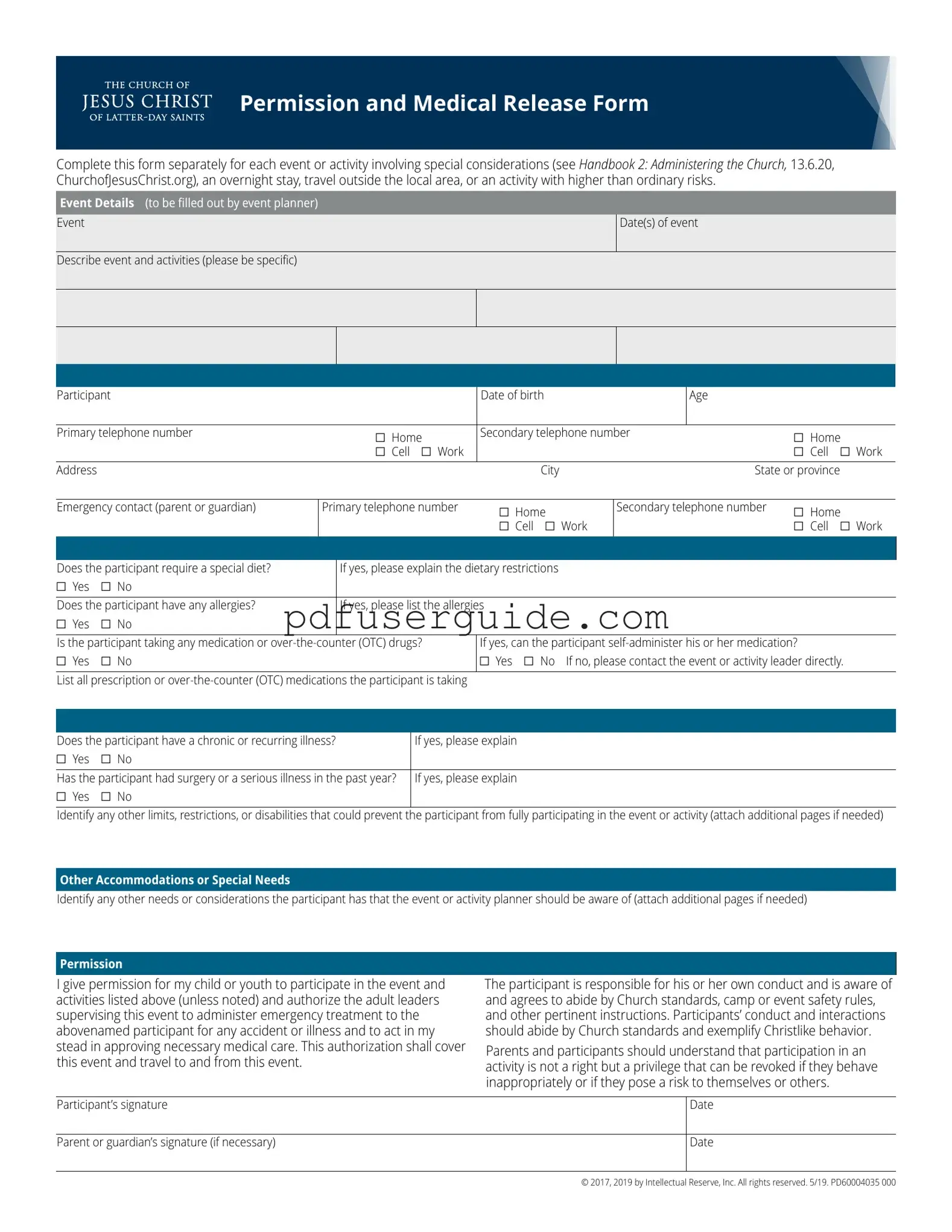 Free Lds Permission Form in PDF