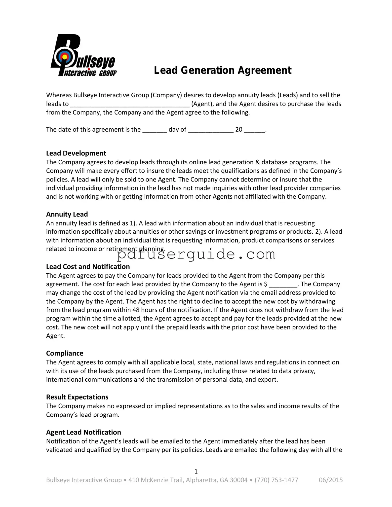 Free Lead Generation Agreement Form in PDF