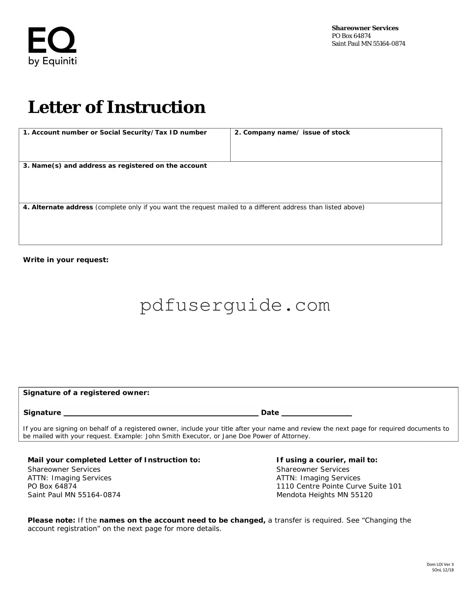 Free Letter Of Instruction Form in PDF