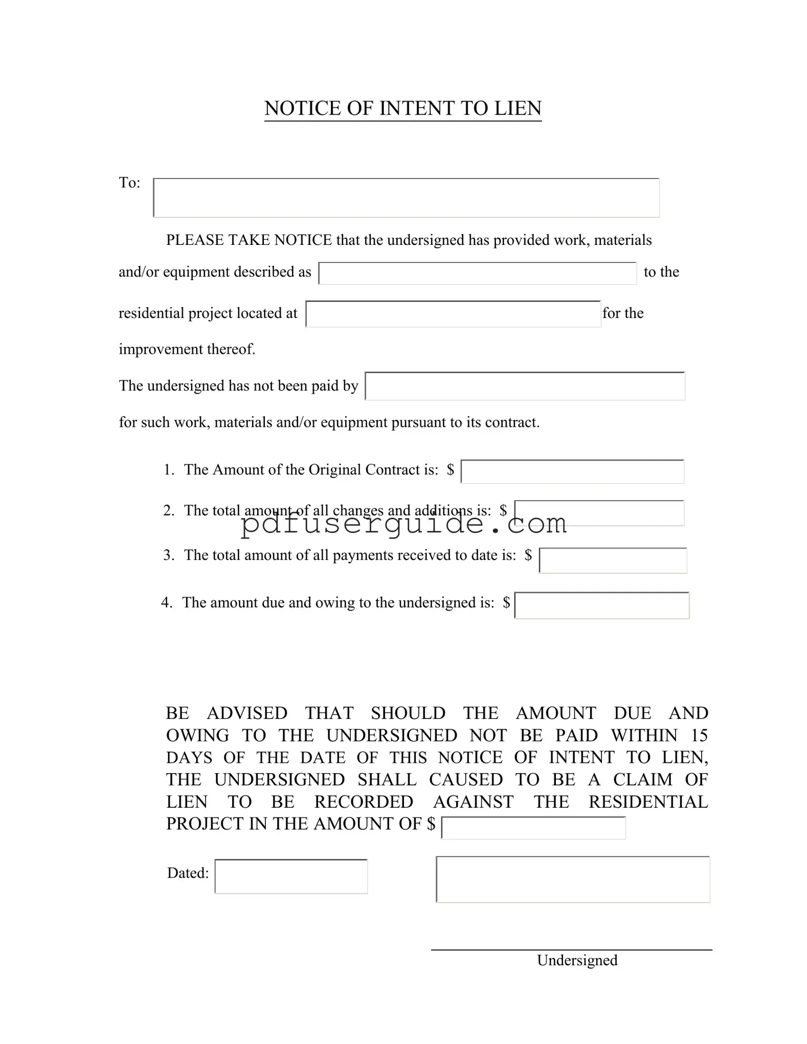 Free Letter Of Lien Form in PDF