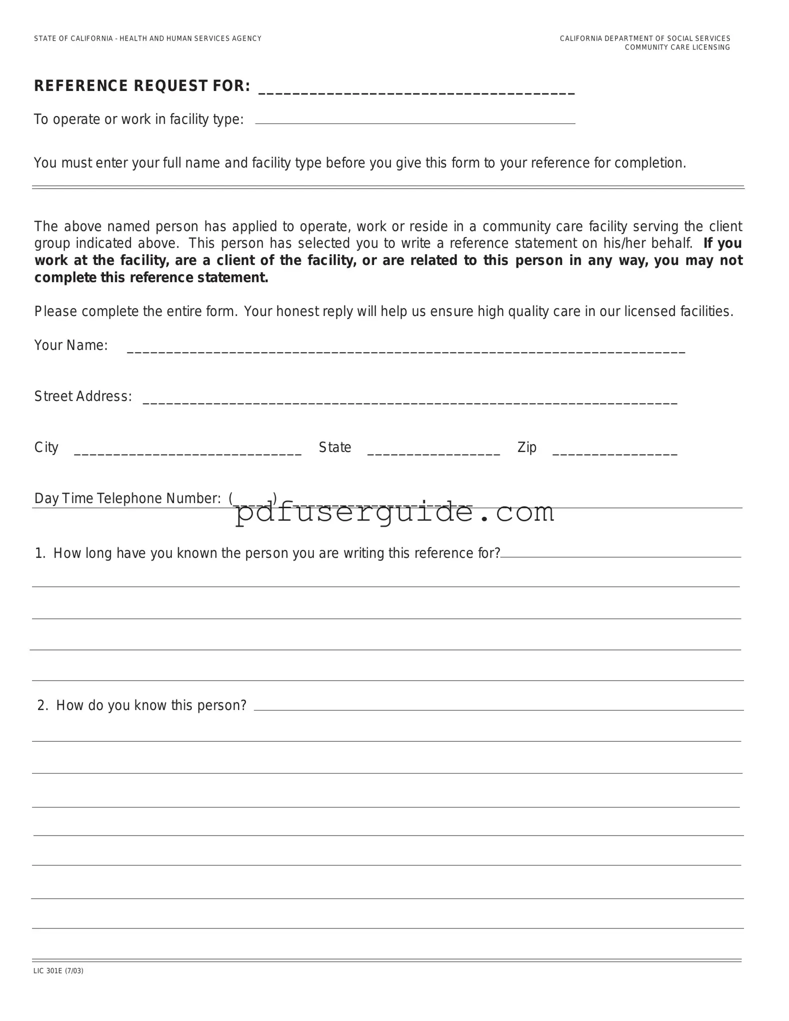 Free Lic 301E Form in PDF