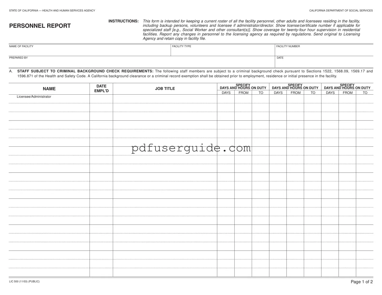 Free Lic 500 Form in PDF