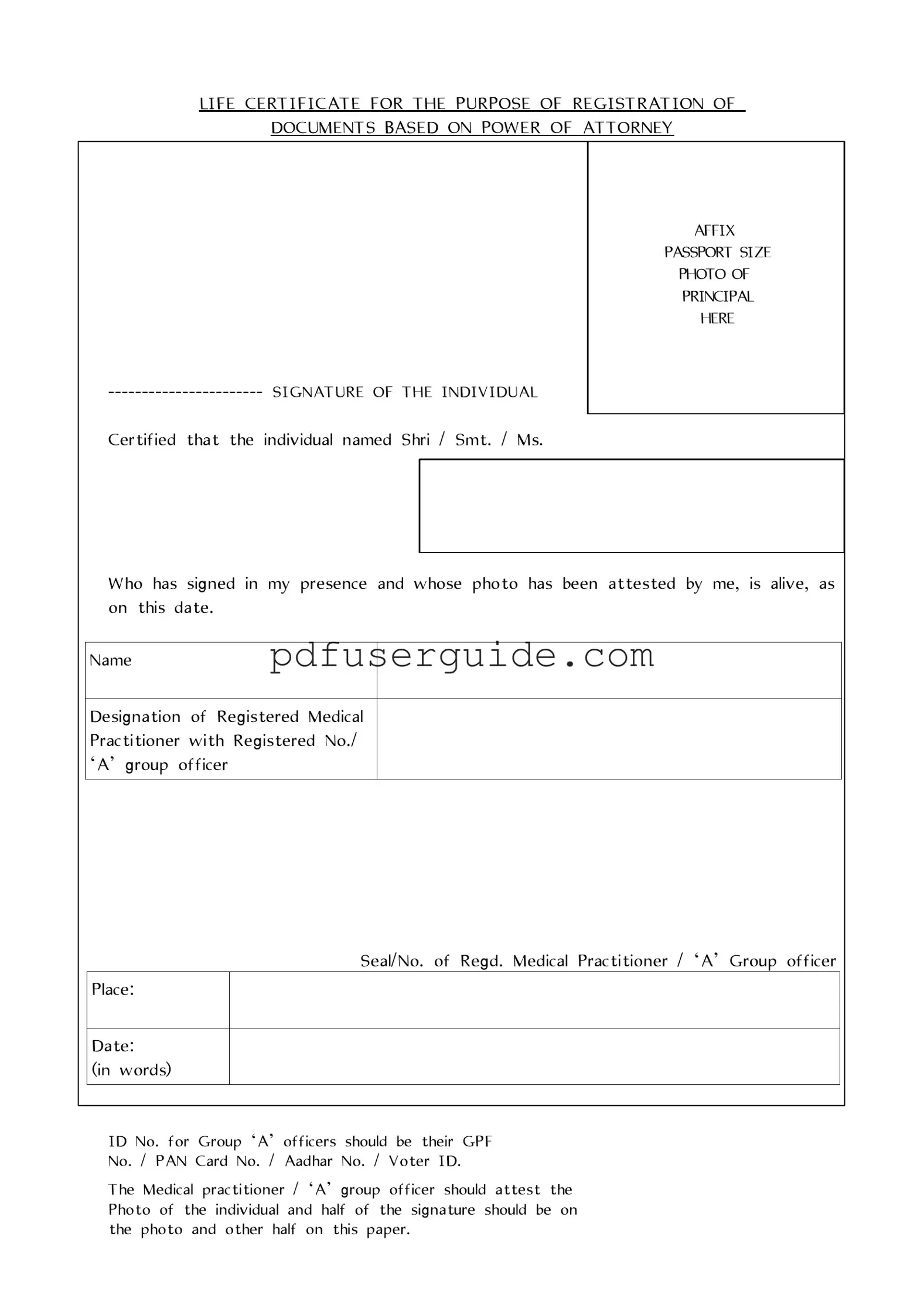 Free Life Certificate Registration Form in PDF