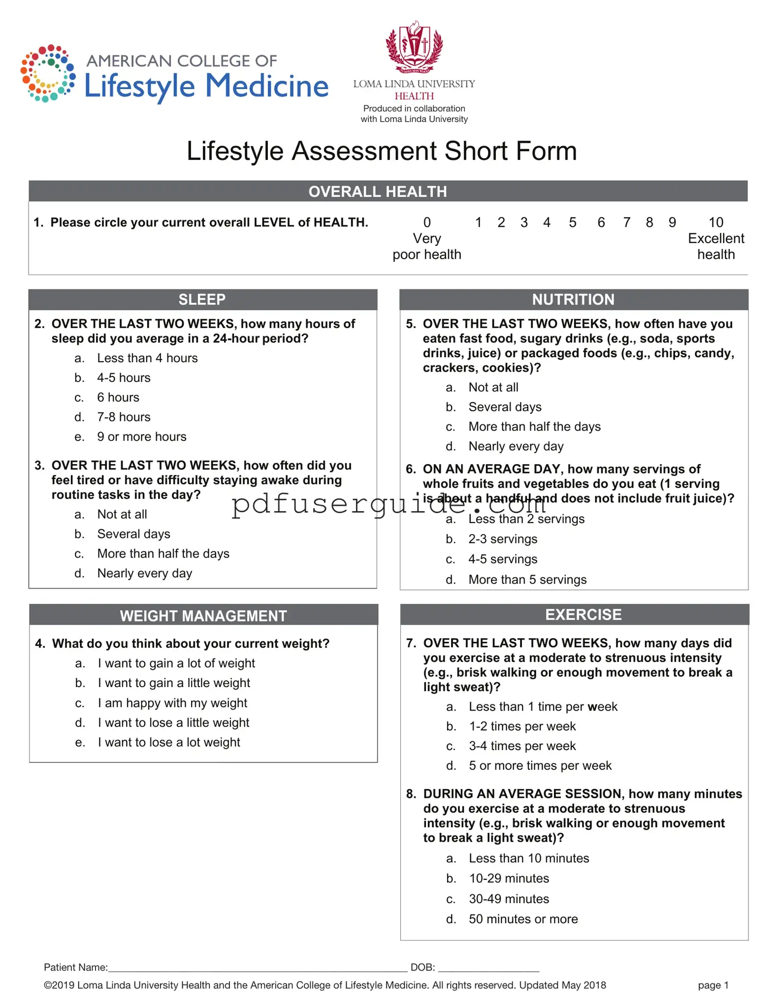 Free Lifestyle Management Form in PDF