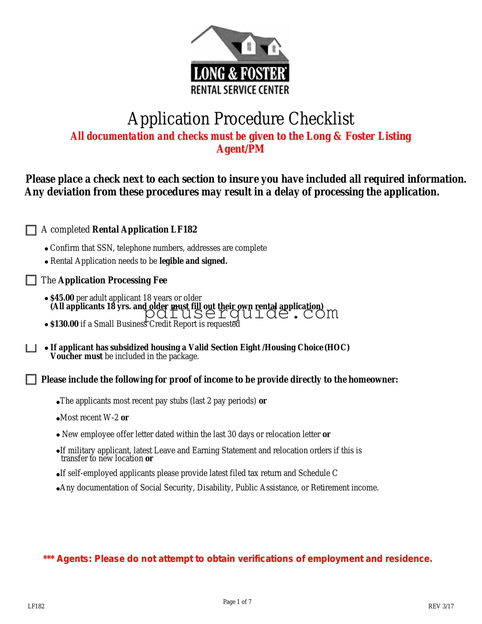 Free Long And Foster Rental Application Form in PDF