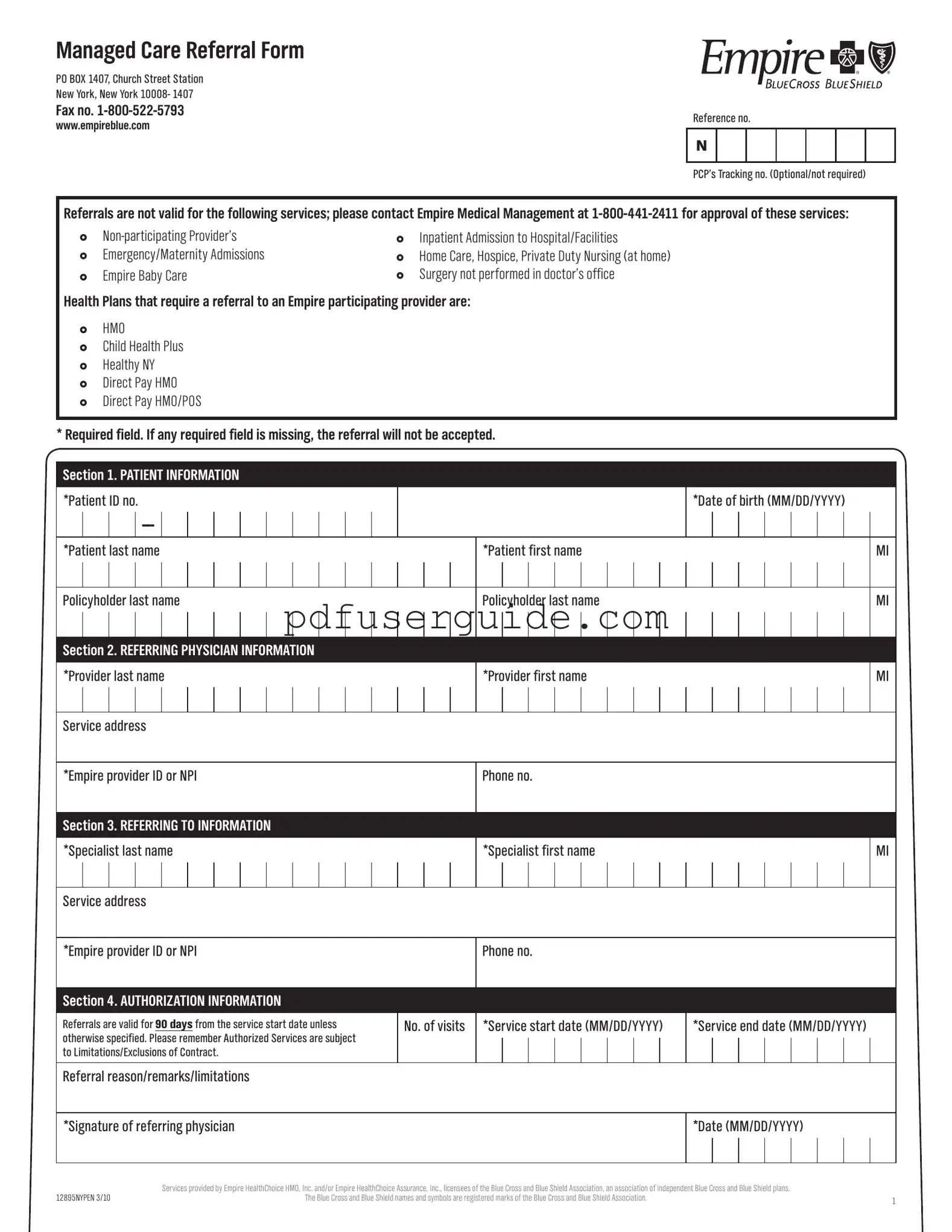 Free Empire Referral Form in PDF