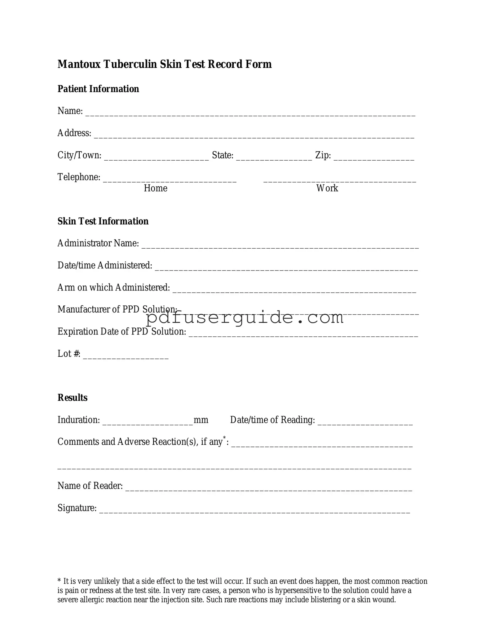 Free Mantoux Test Report Format Form in PDF