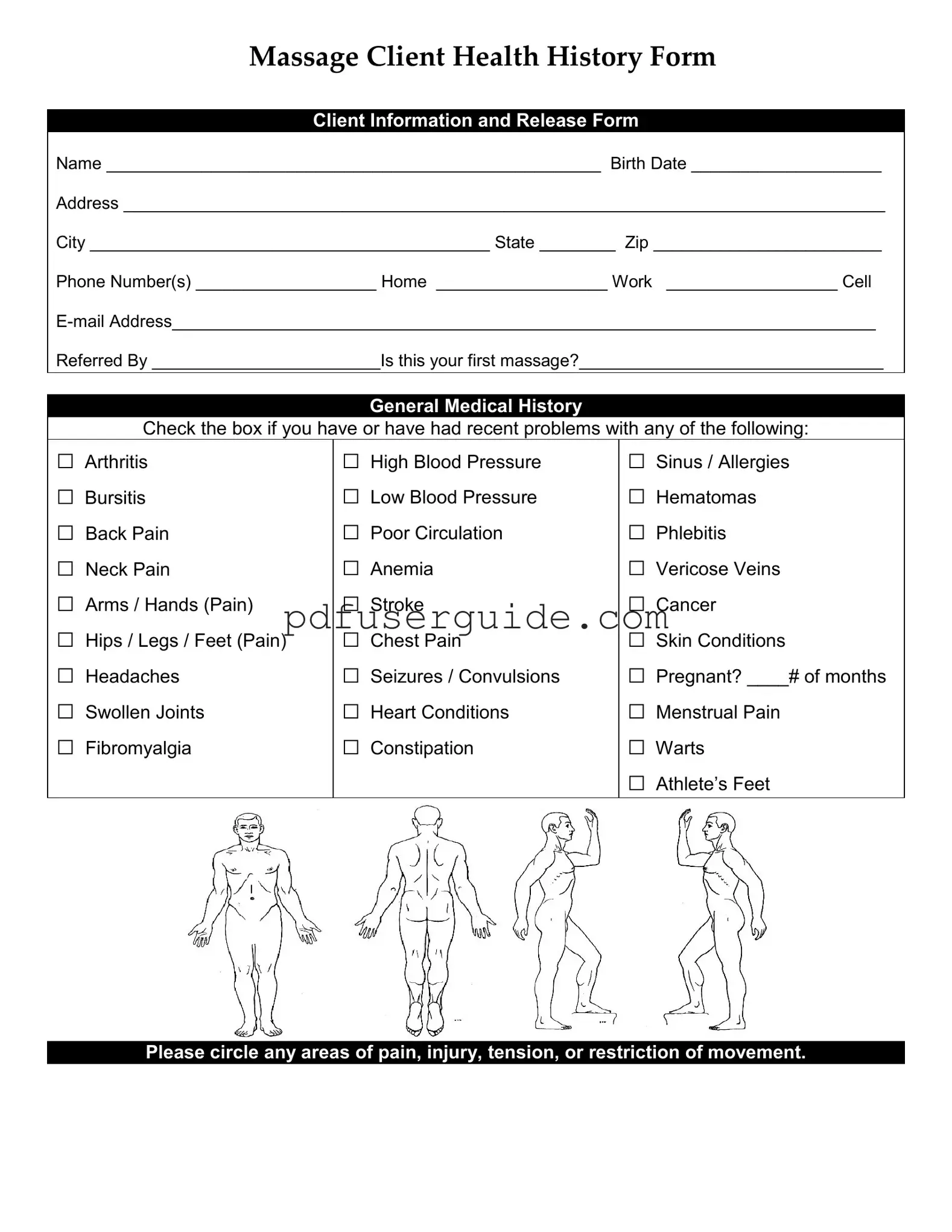 Free Massage Health History Form in PDF