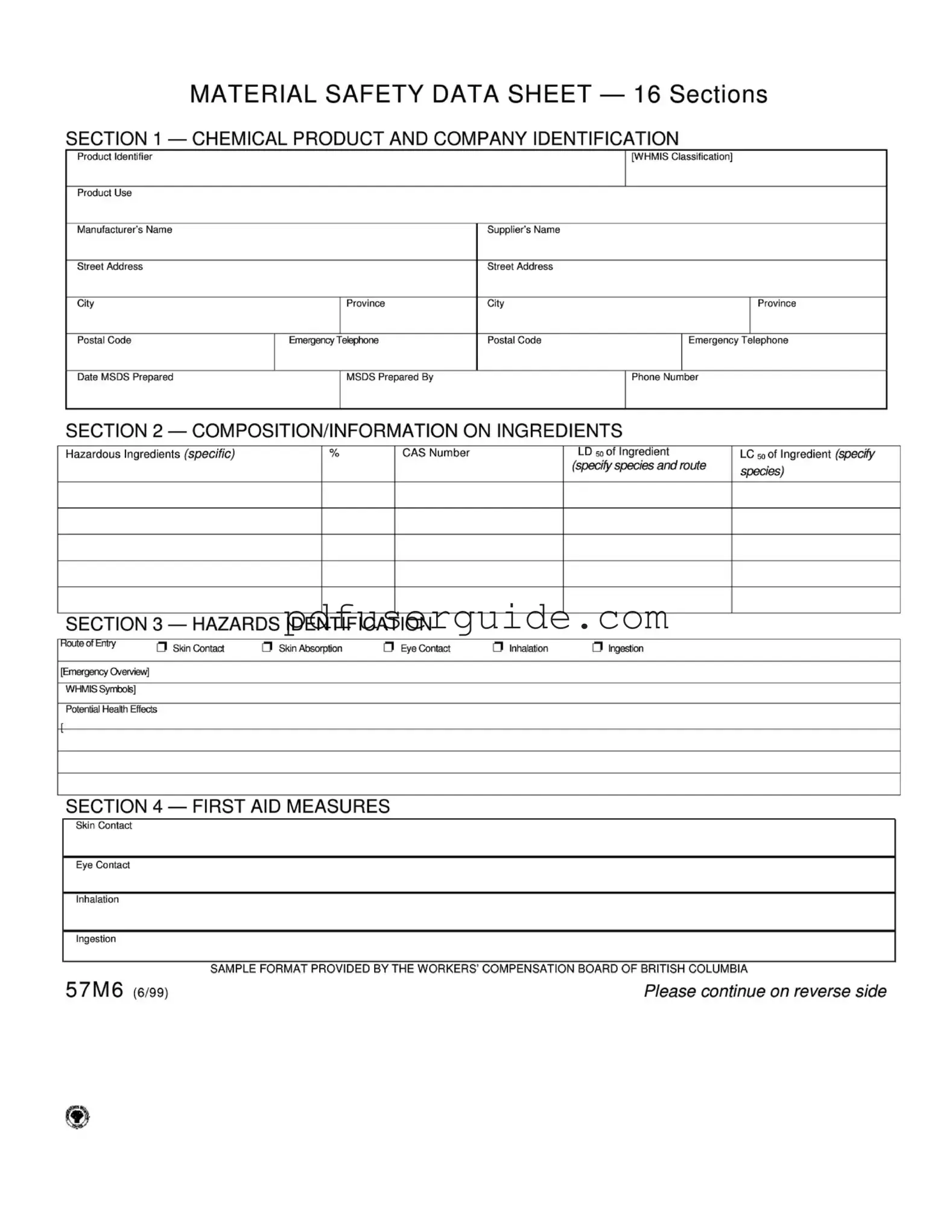 Free Material Safety Sheet Form in PDF