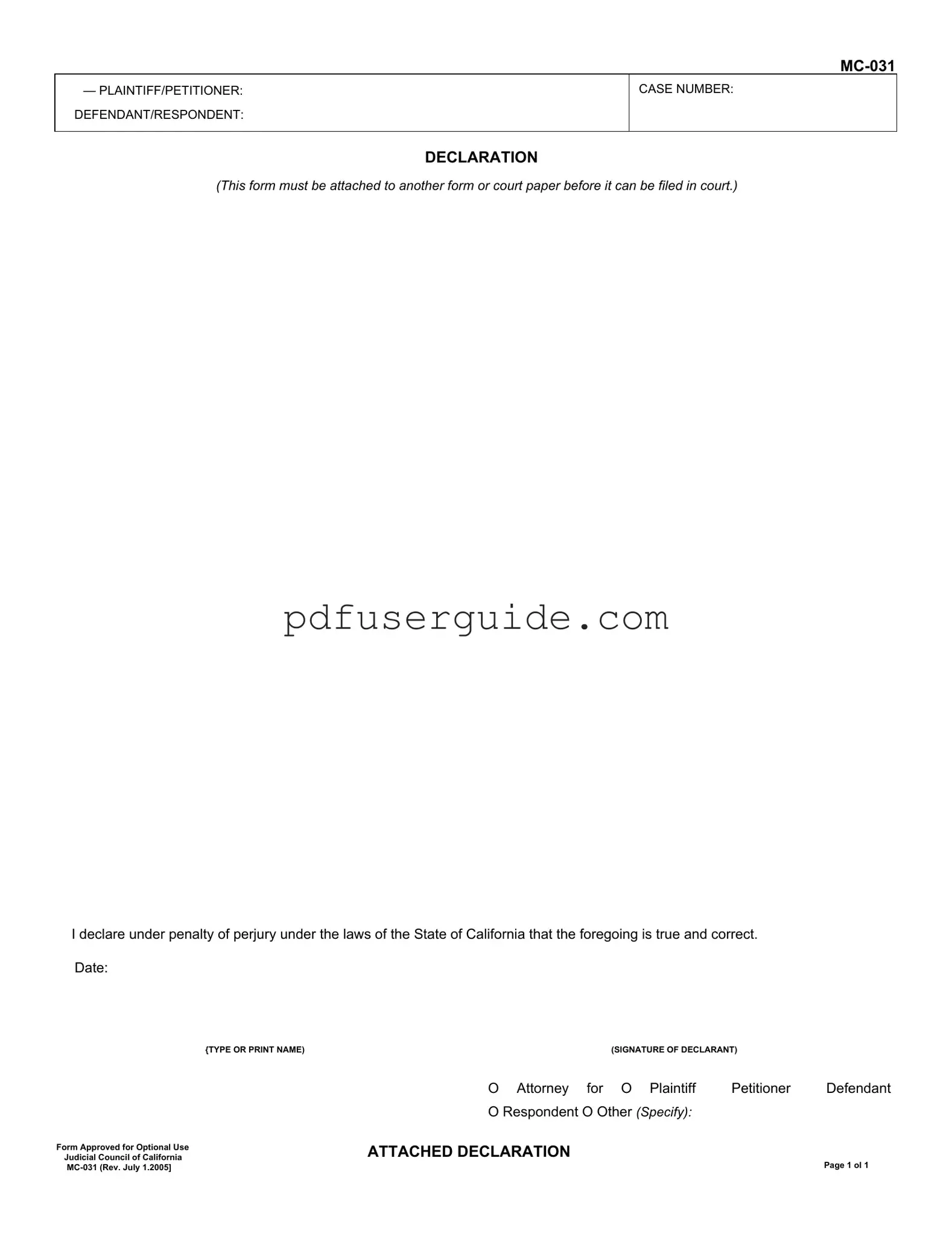 Free Mc 031 Declaration Ca Form in PDF