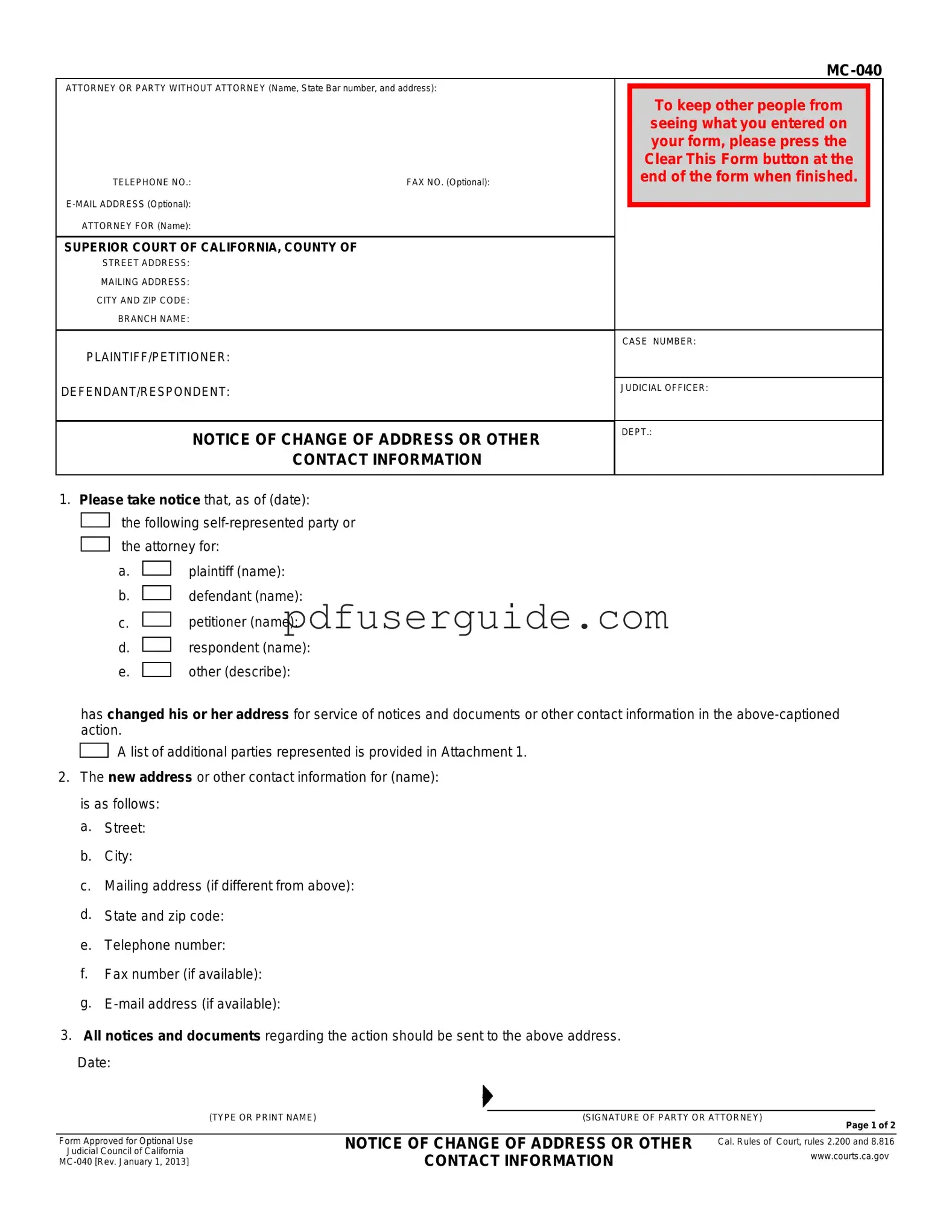 Free Mc 040 Sample Form in PDF