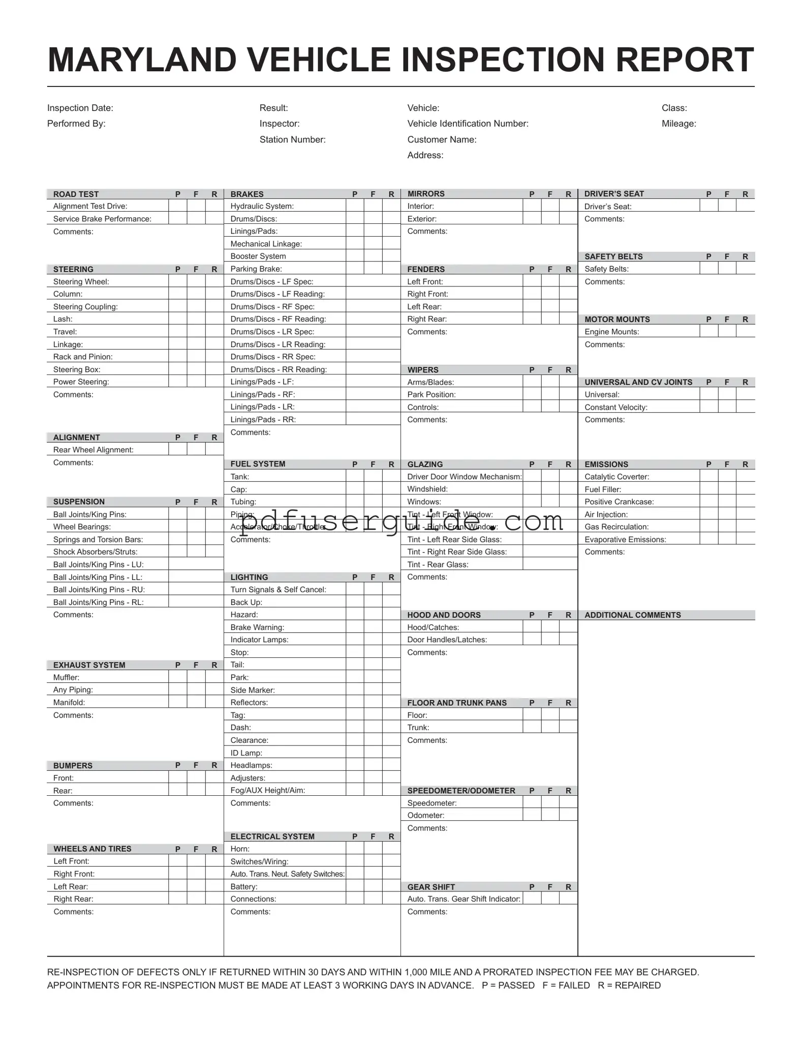 Free Md Inspection Report Form in PDF