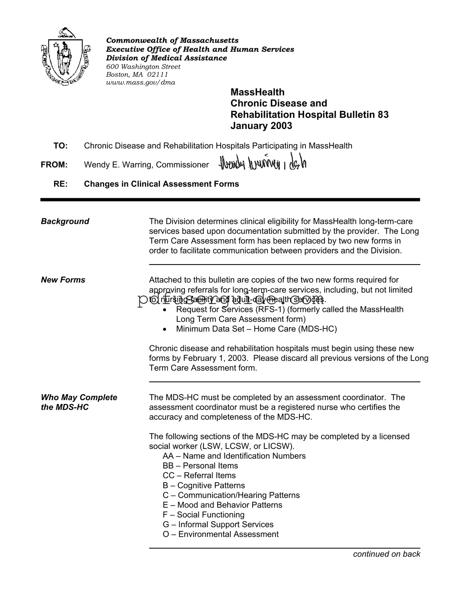 Free Mds Hc Form in PDF