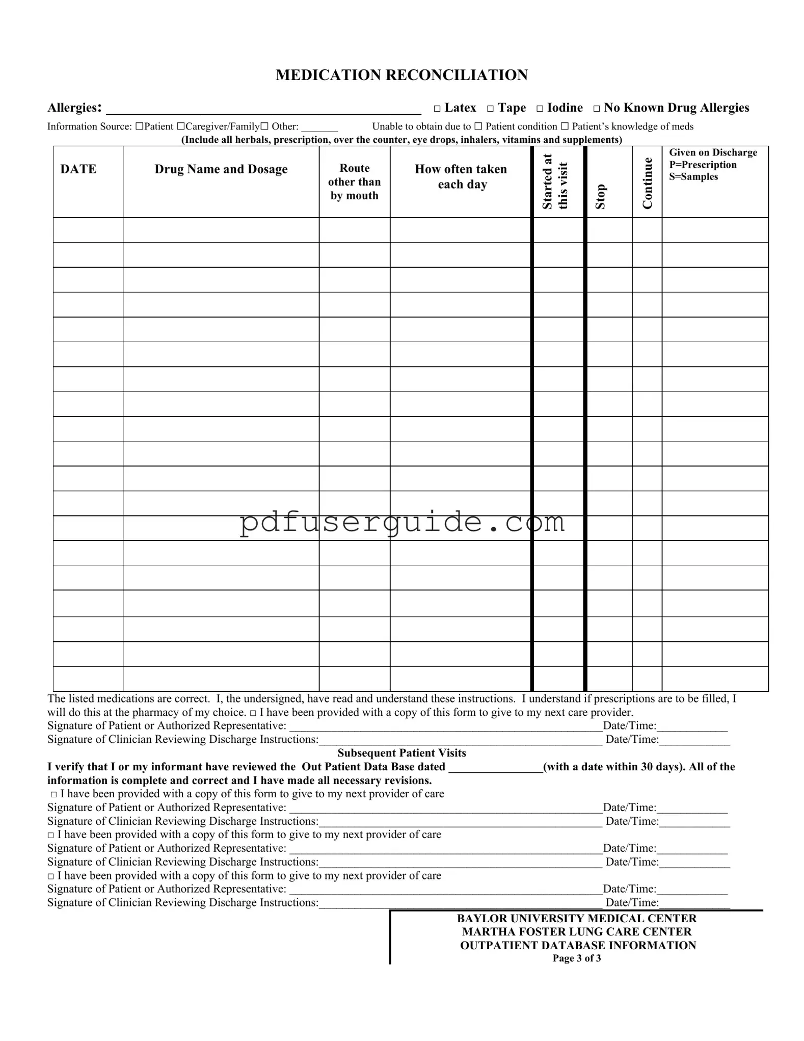 Free Med Rec And Schedule Form in PDF