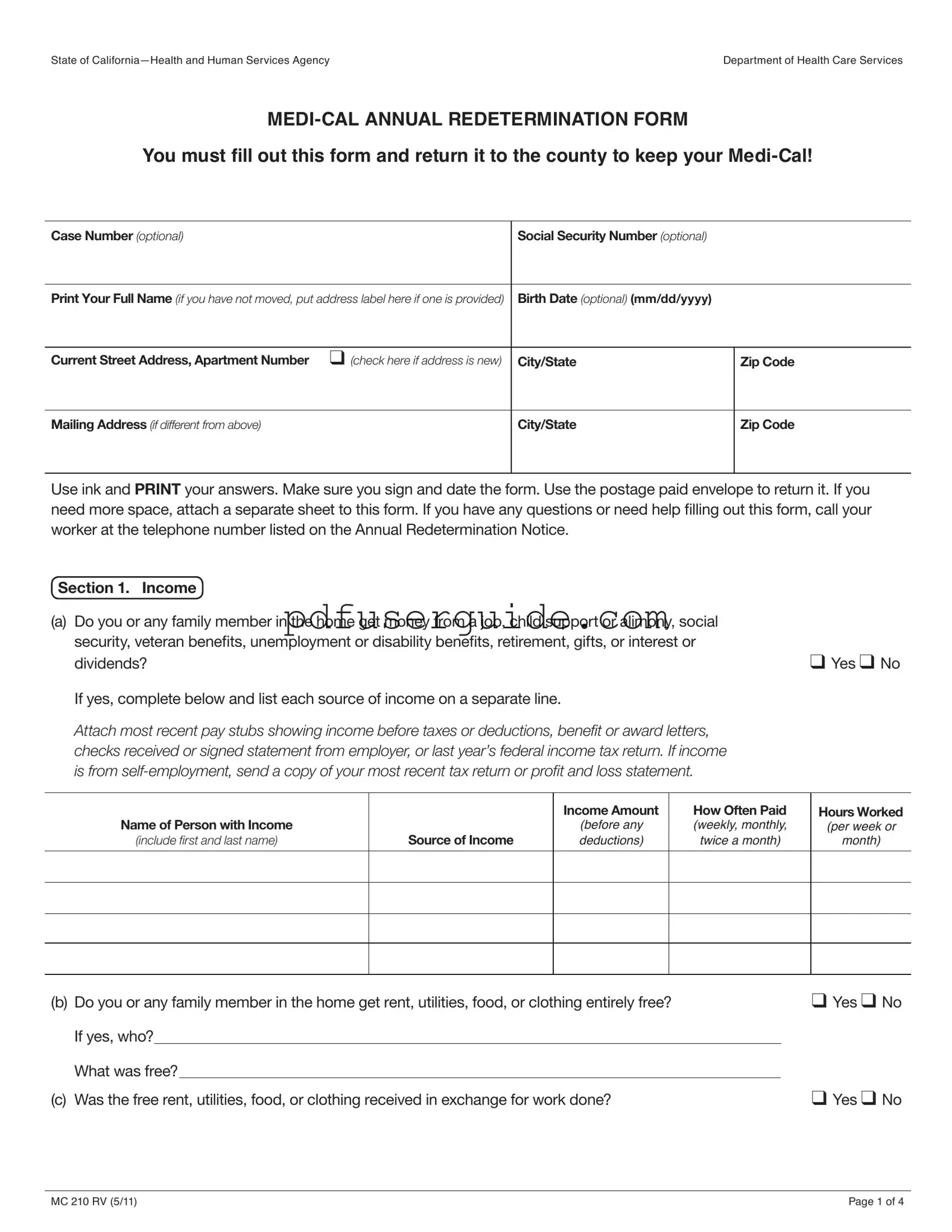 Free Medi Cal Redetermination Form in PDF