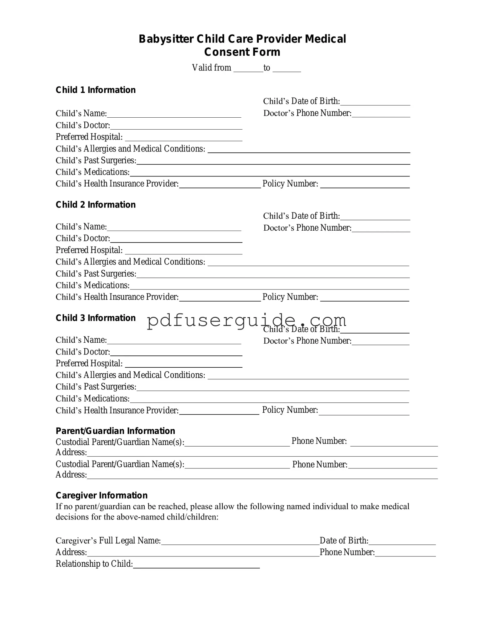 Free Medical Consent Babysitter Form in PDF