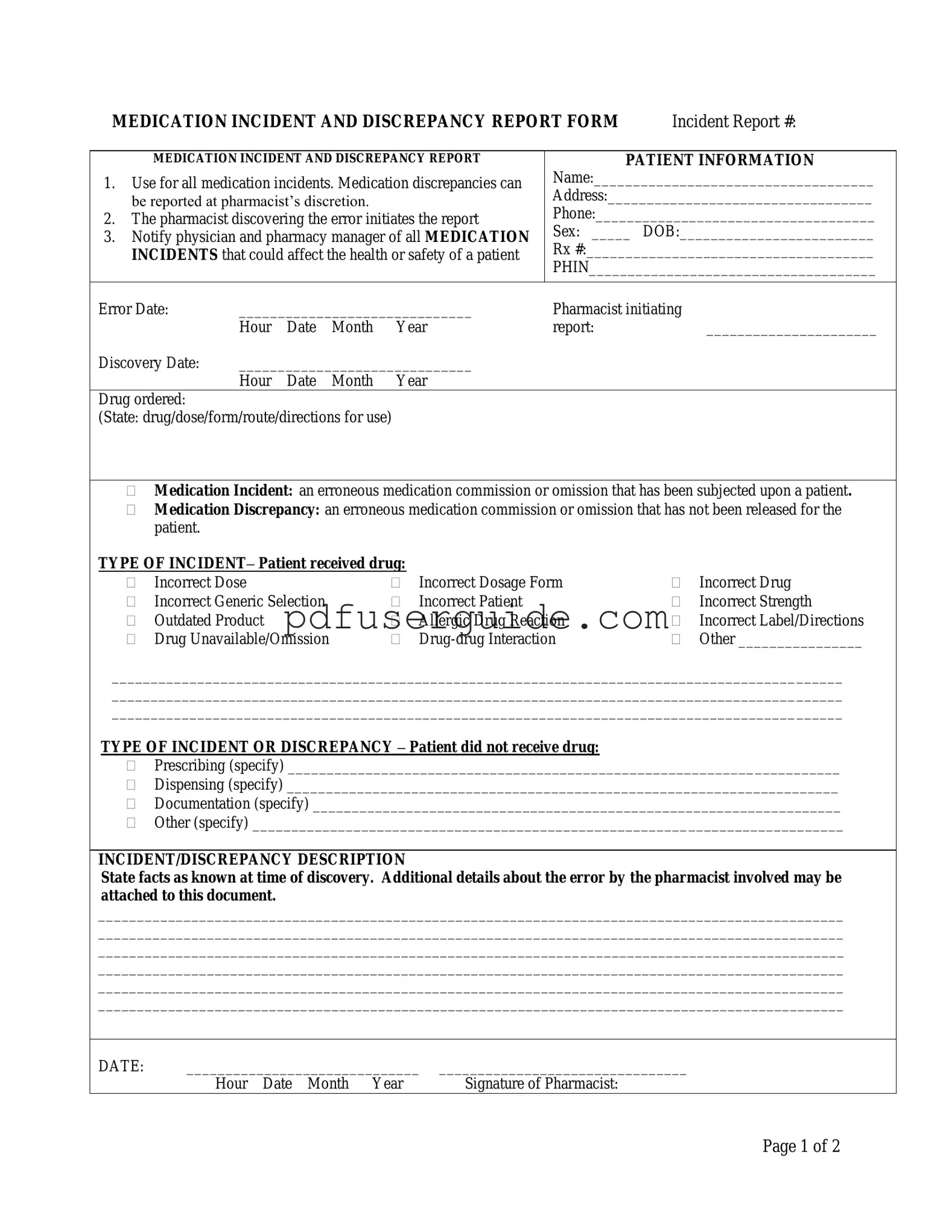 Free Medication Error Form in PDF