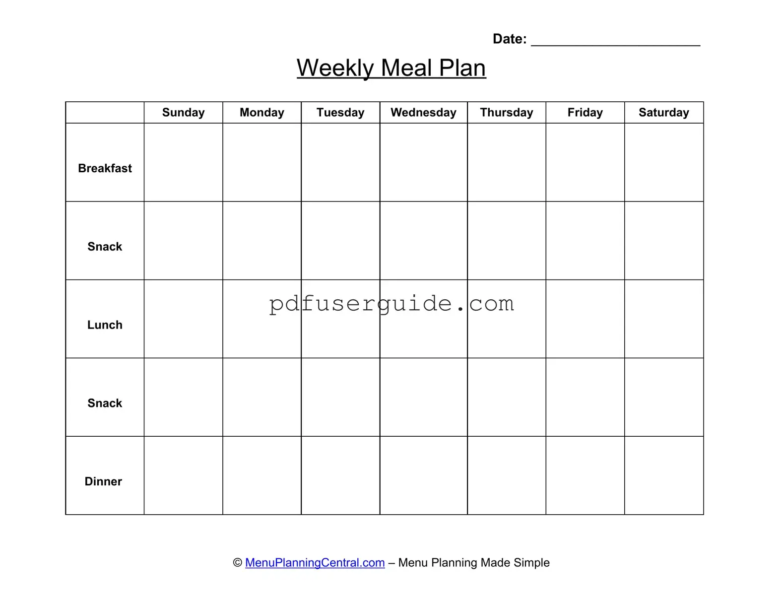 Free Menu Planner Form in PDF
