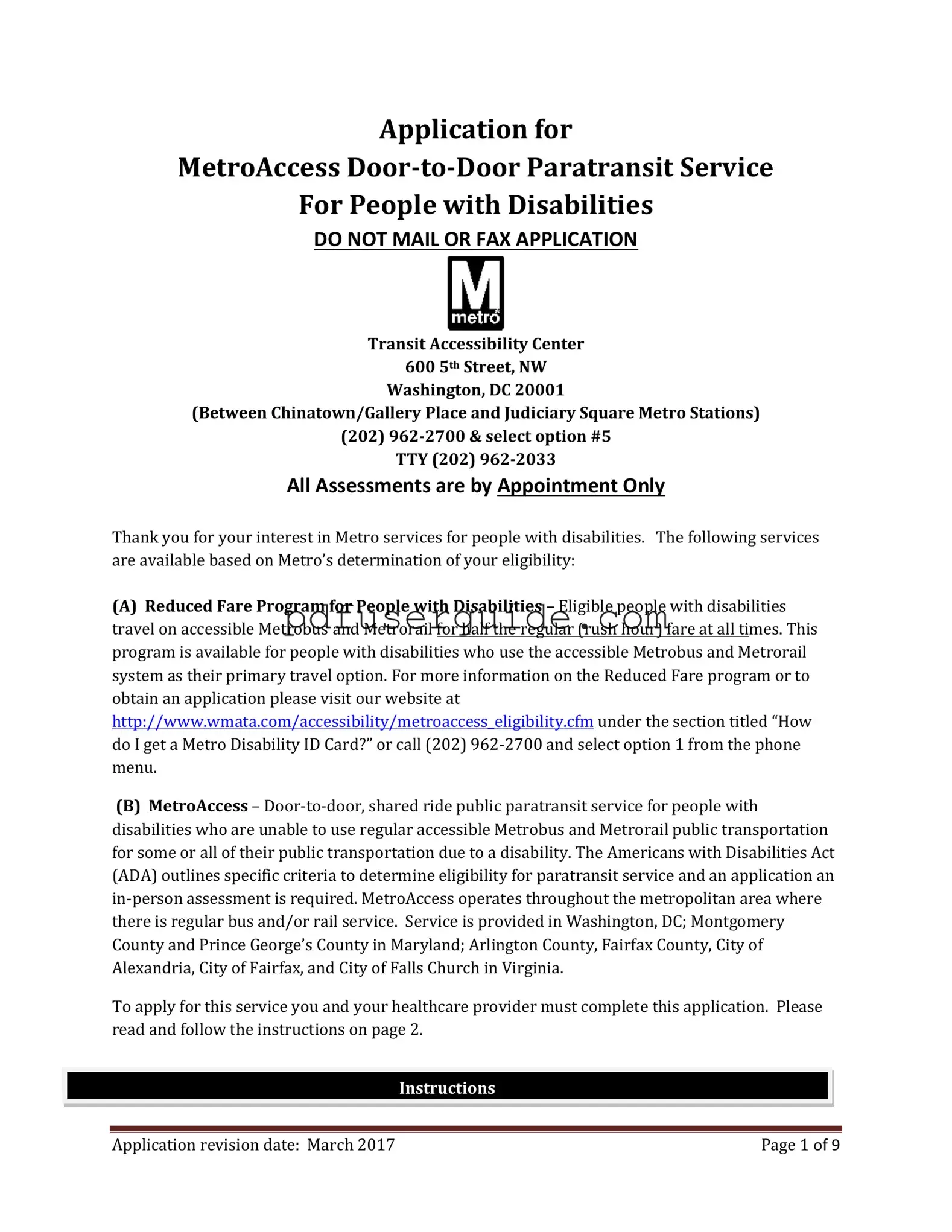 Free Metro Access Application Form in PDF