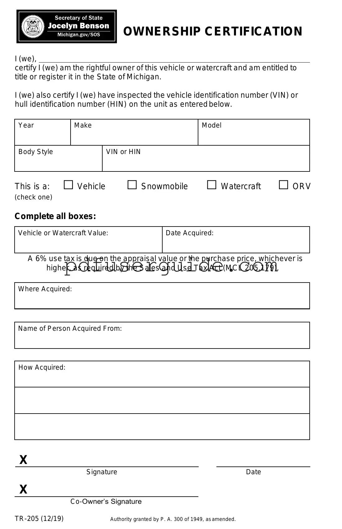 Free Michigan Tr 205 Form in PDF