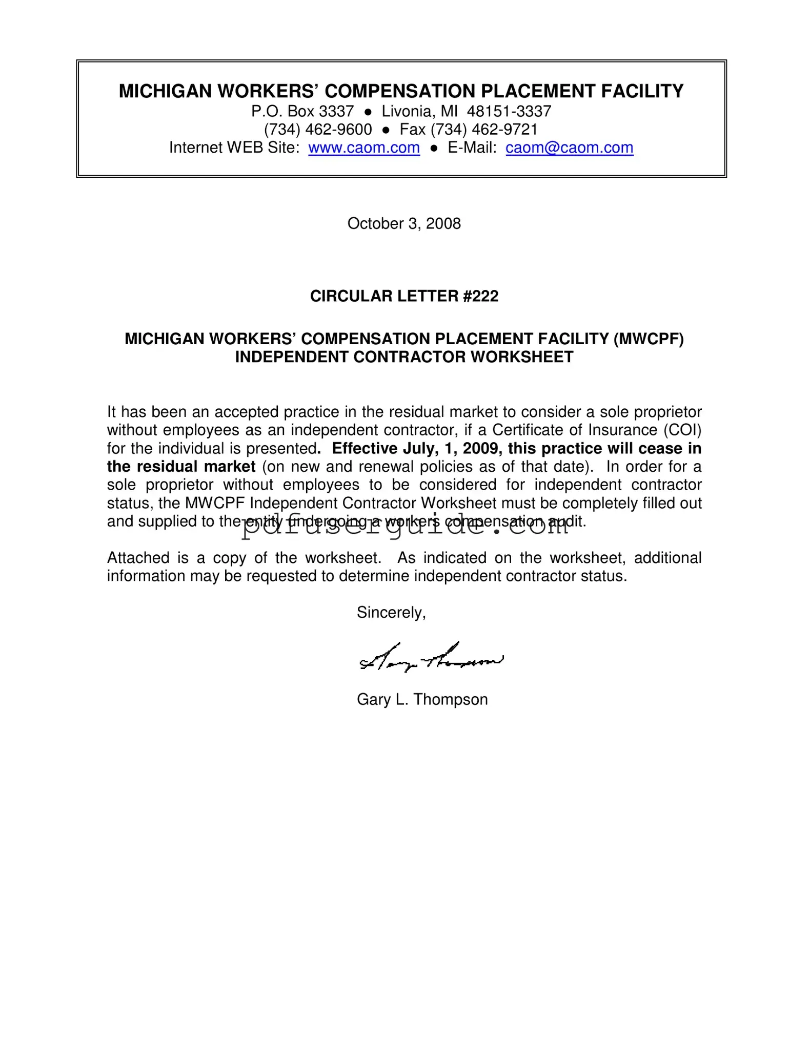 Free Michigan Workers Independent Contractor Worksheet Form in PDF