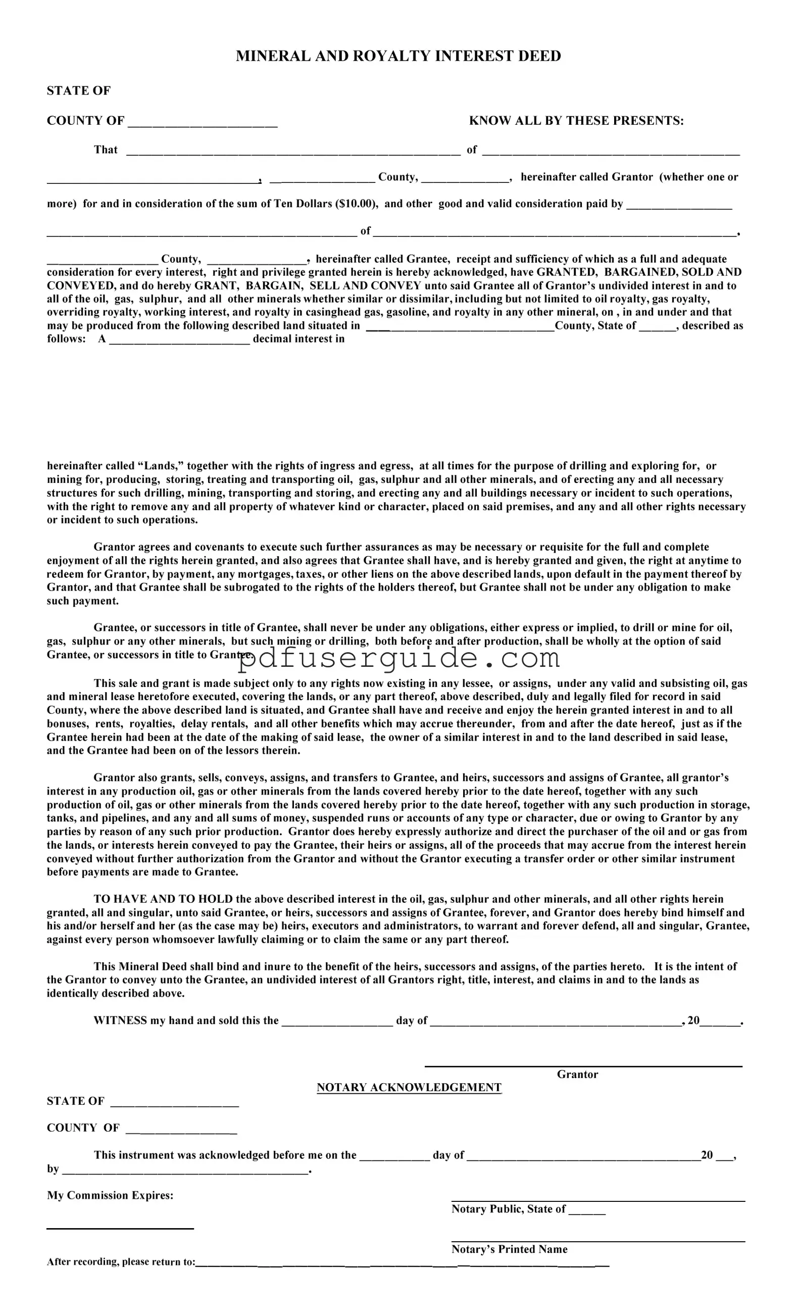 Free Mineral Deed Form in PDF