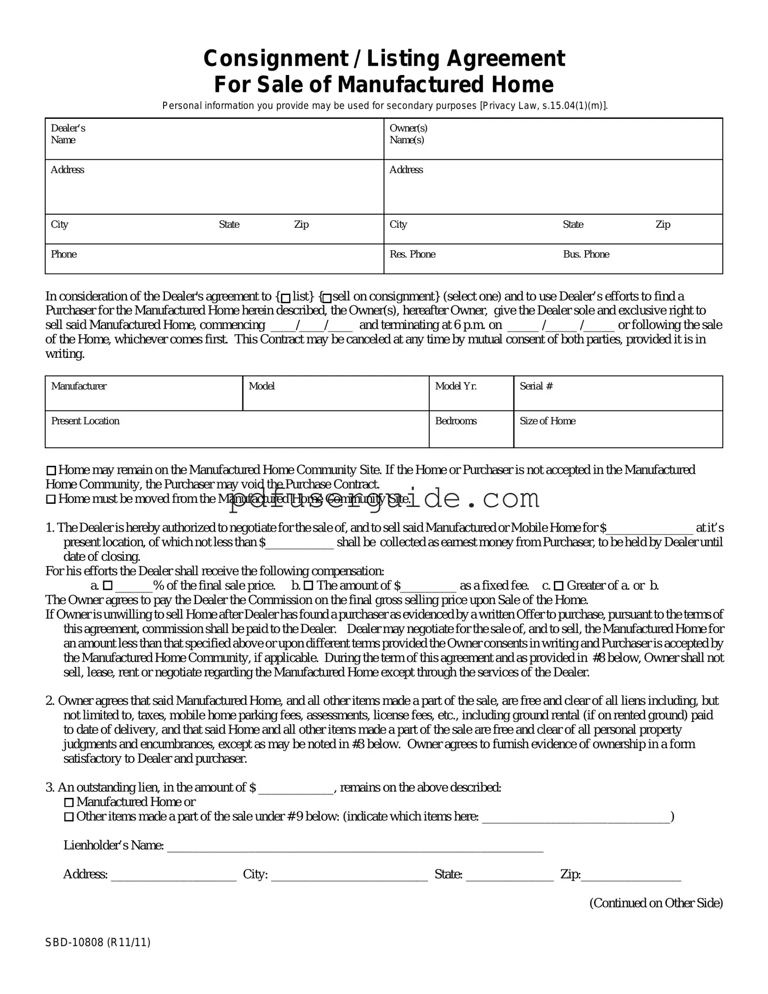 Free Mobile Home Listing Agreement Form in PDF