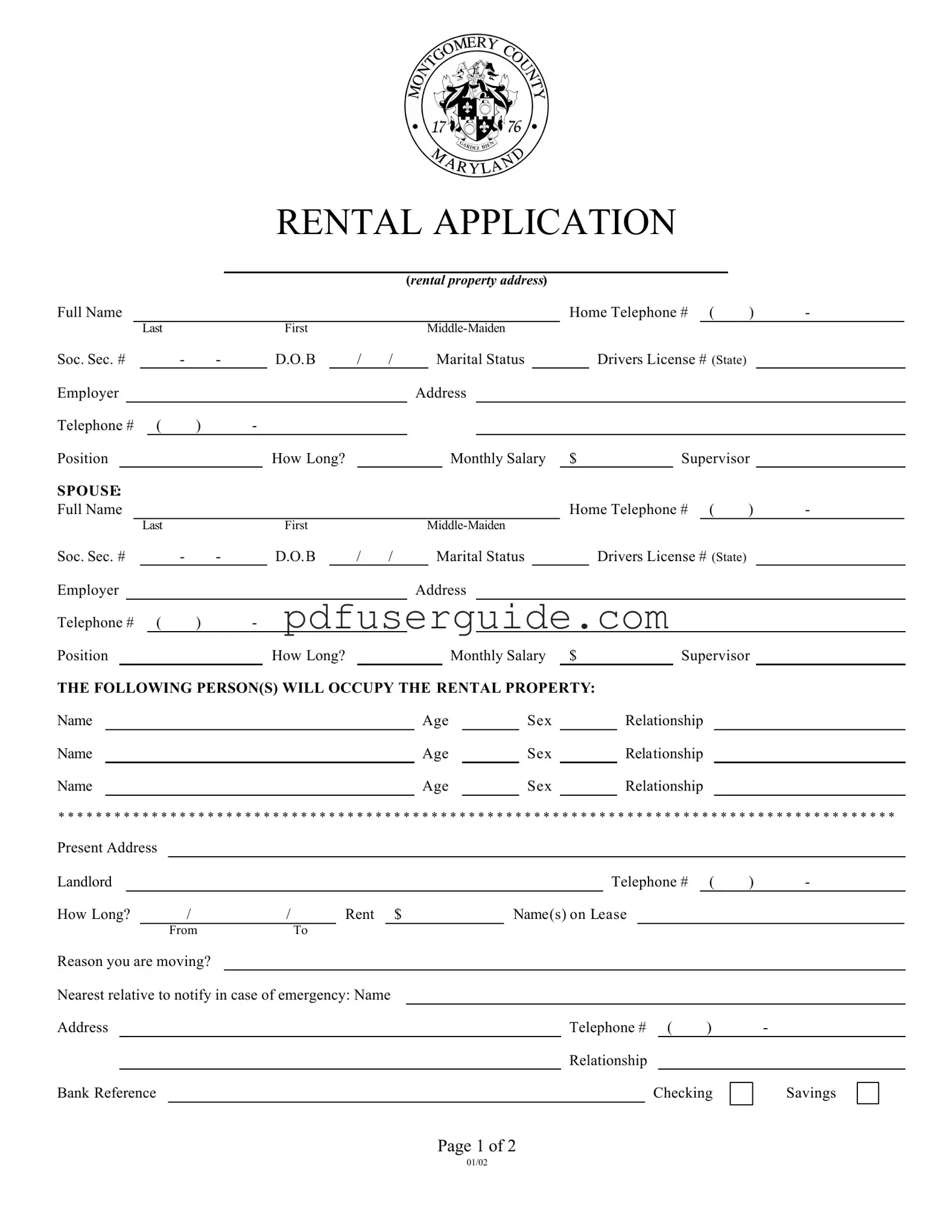 Free Montgomery Rental Application Form in PDF