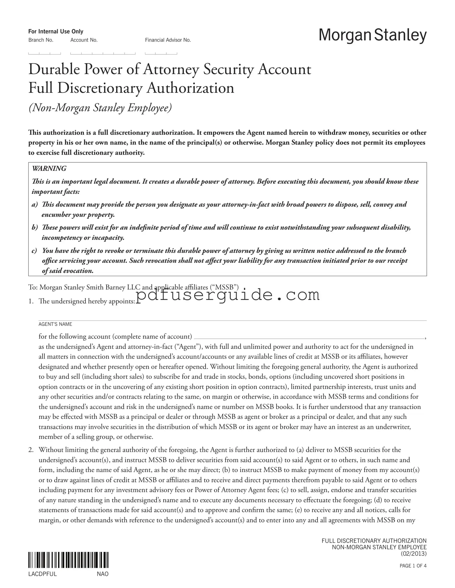 Free Morgan Stanley Power Attorney Form in PDF