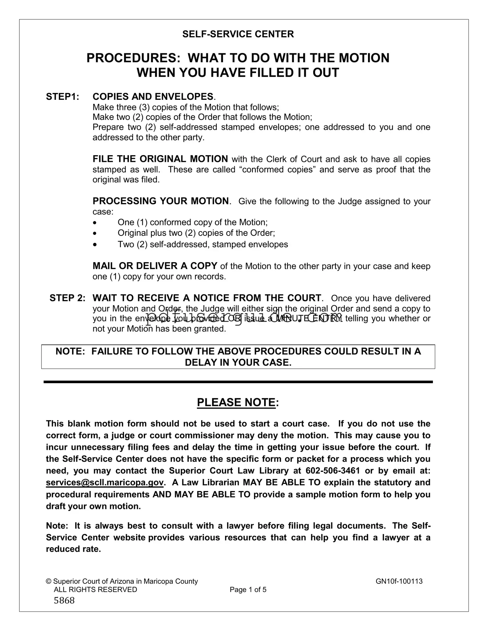Free Motion Maricopa County Form in PDF