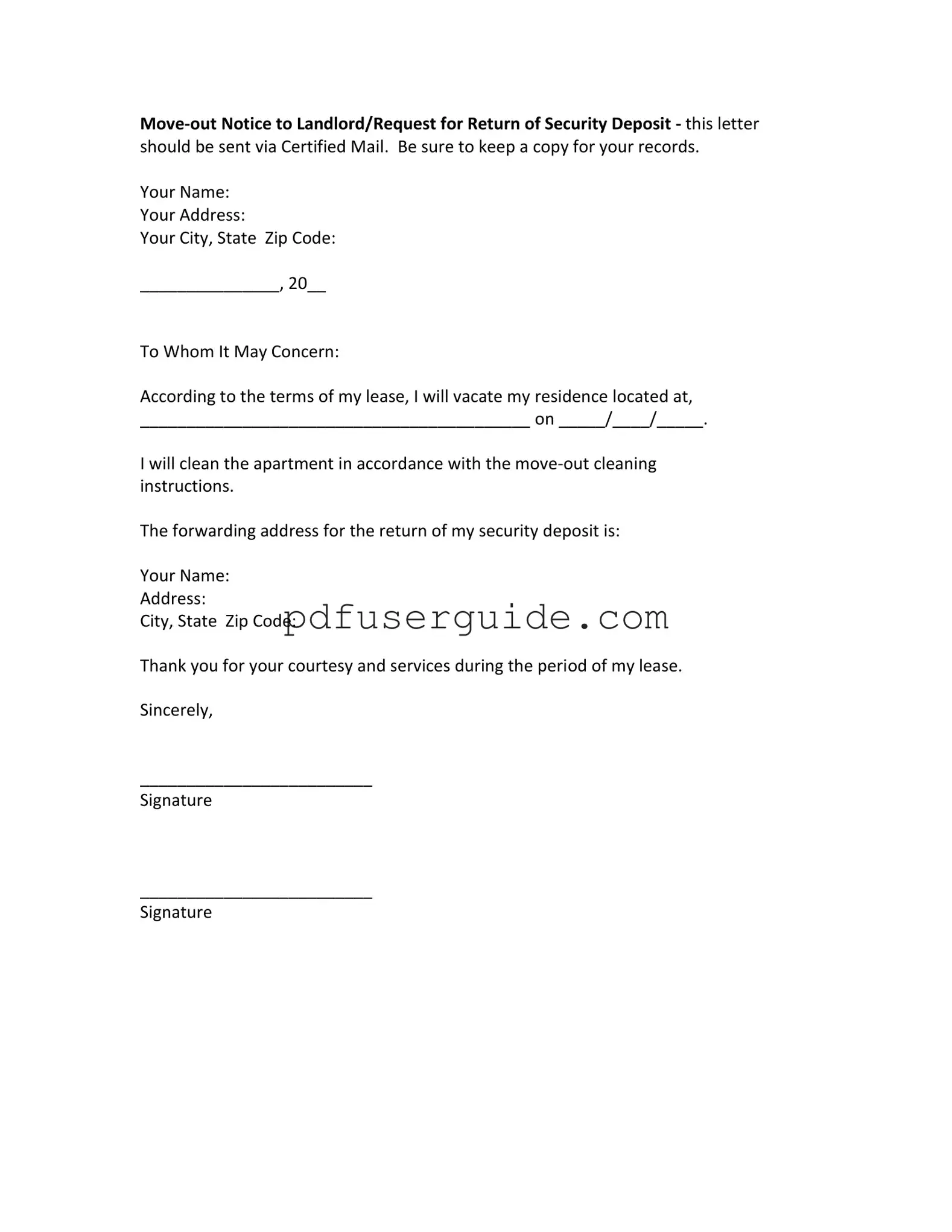 Free Move Out Notice Letter Form in PDF