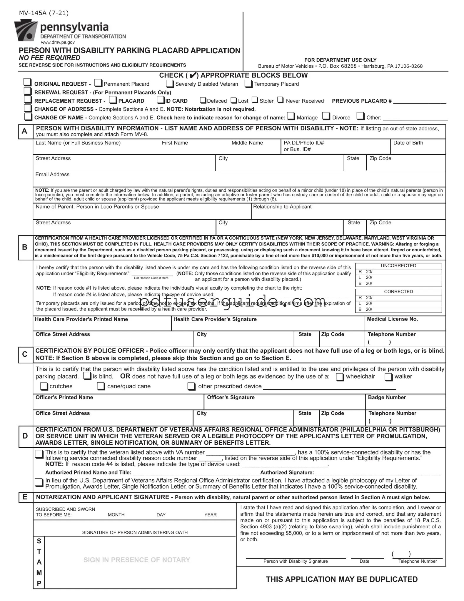 Free Mv 145A Form in PDF