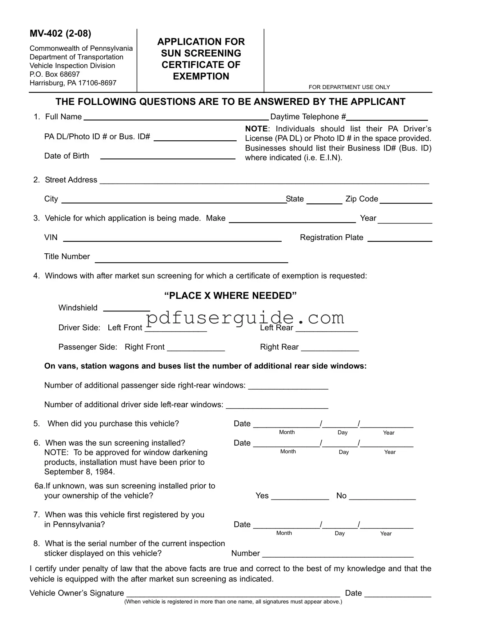Free Mv 402 Form in PDF
