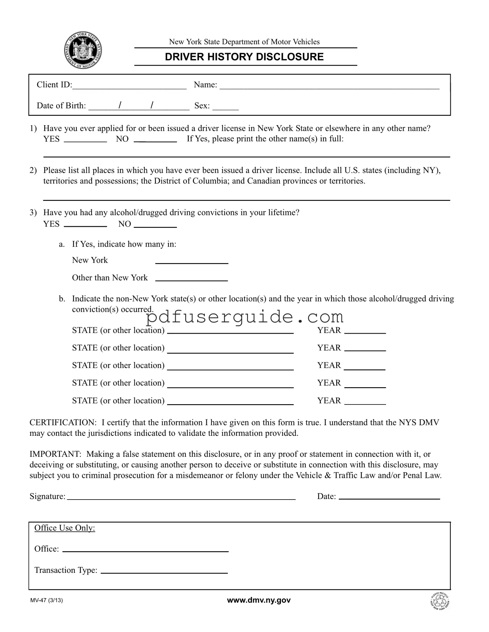 Free Mv 47 Form in PDF