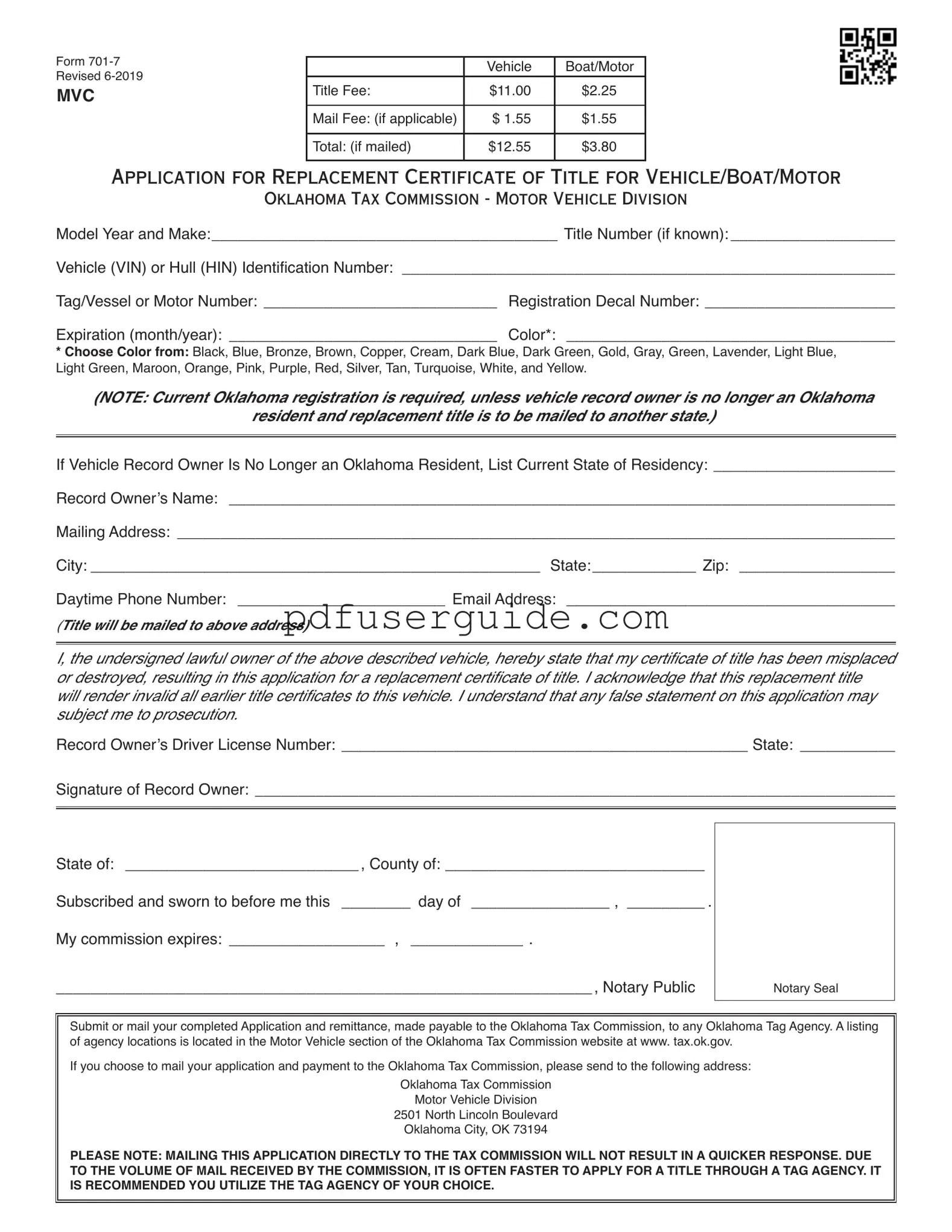Free Mvc 701 7 Form in PDF