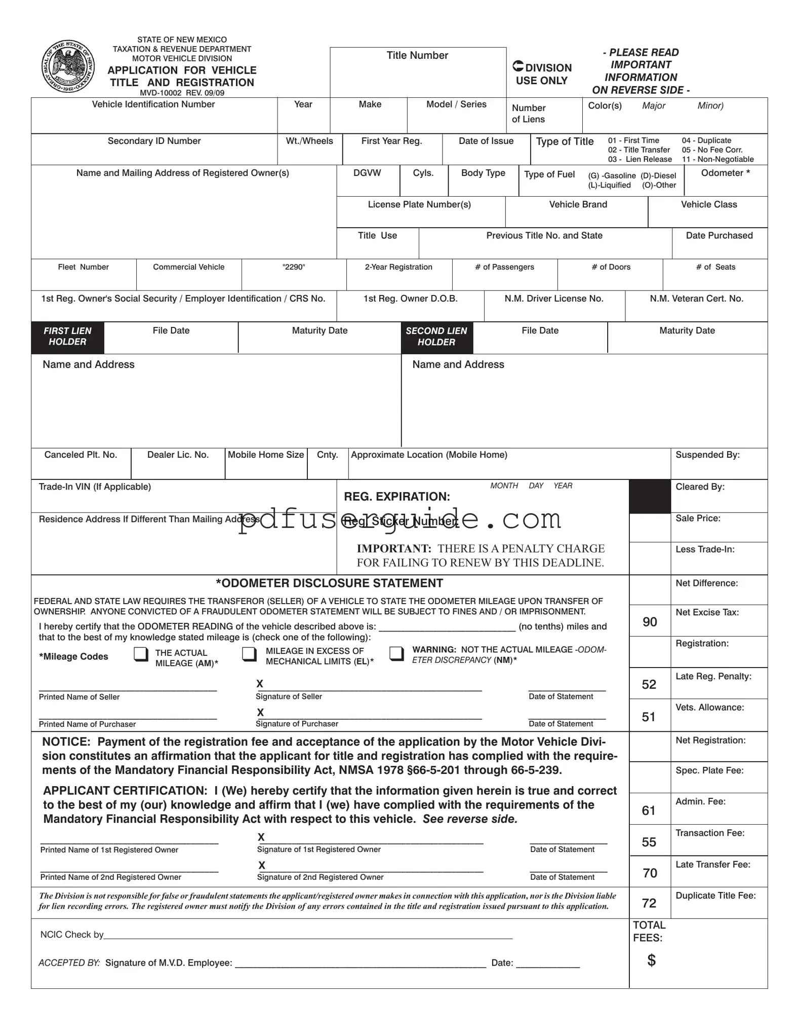 Free Mvd 10002 Form in PDF