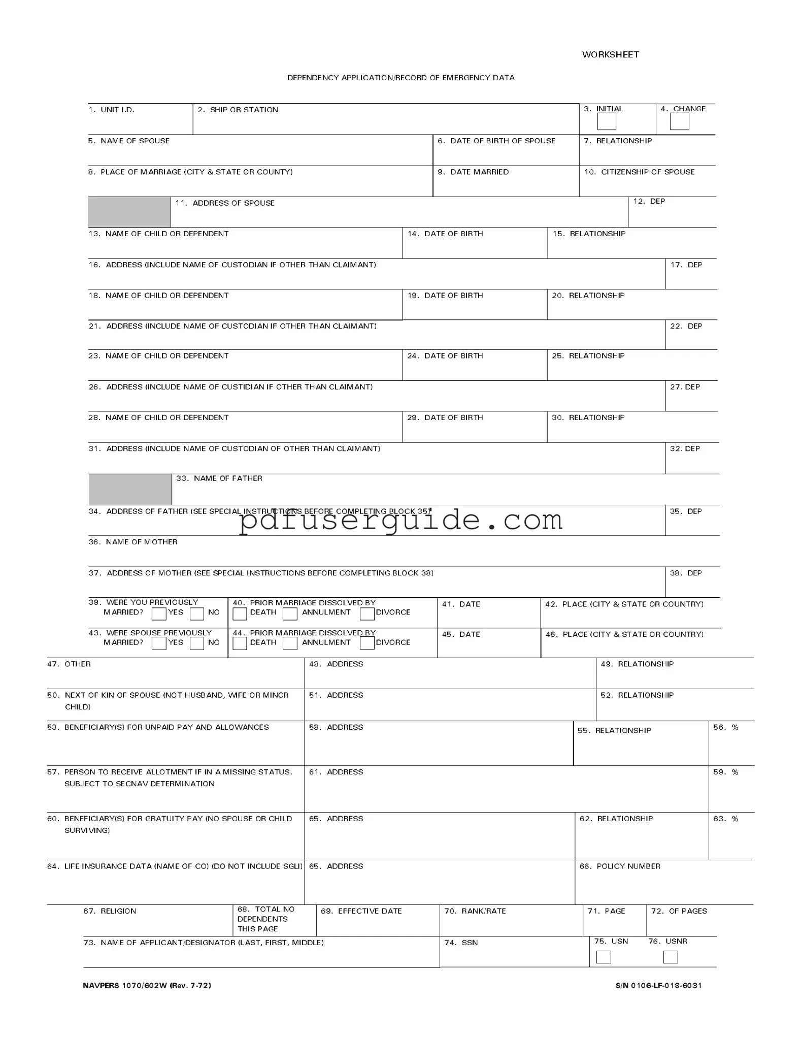 Free Navpers 1070 602W Form in PDF