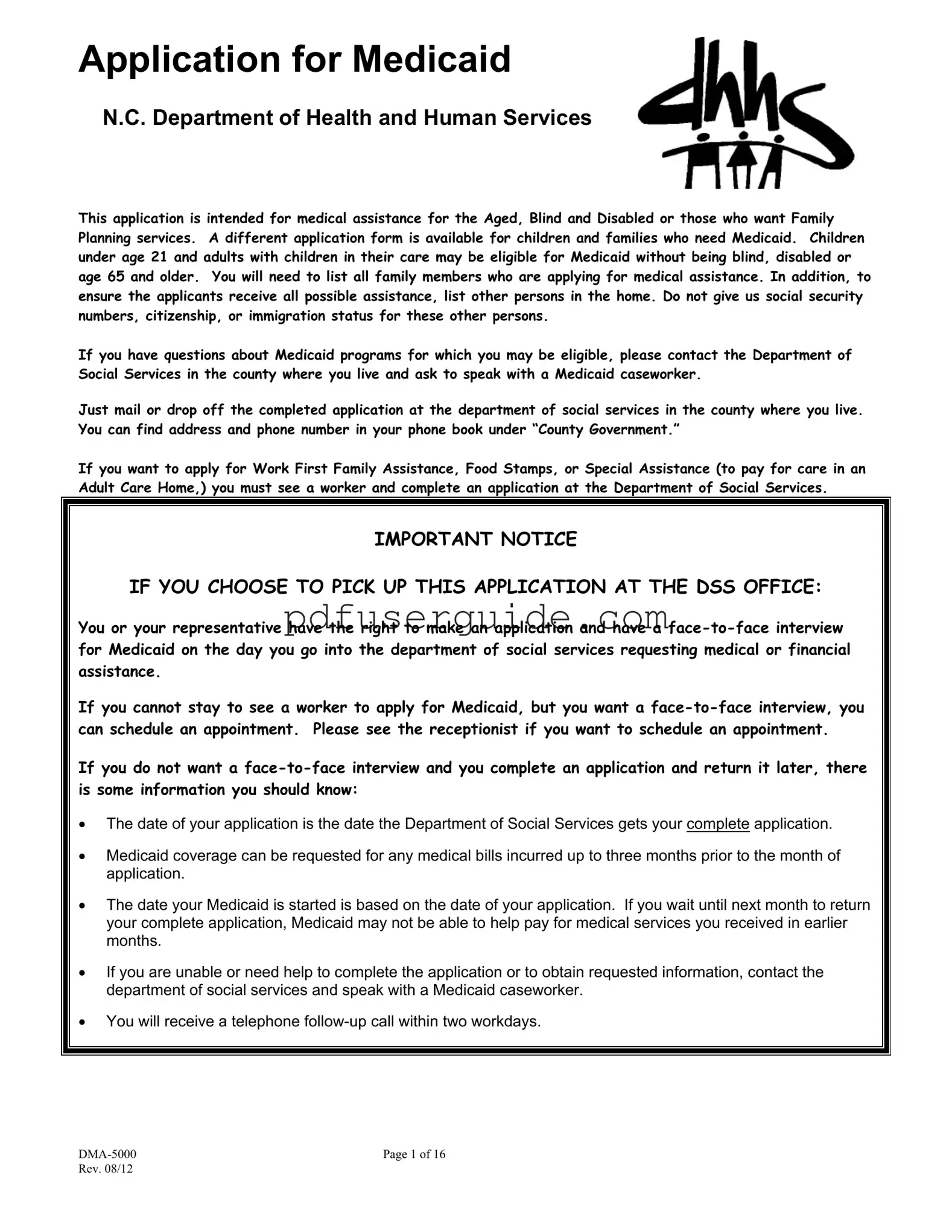 Free Nc Application Medicaid Form in PDF
